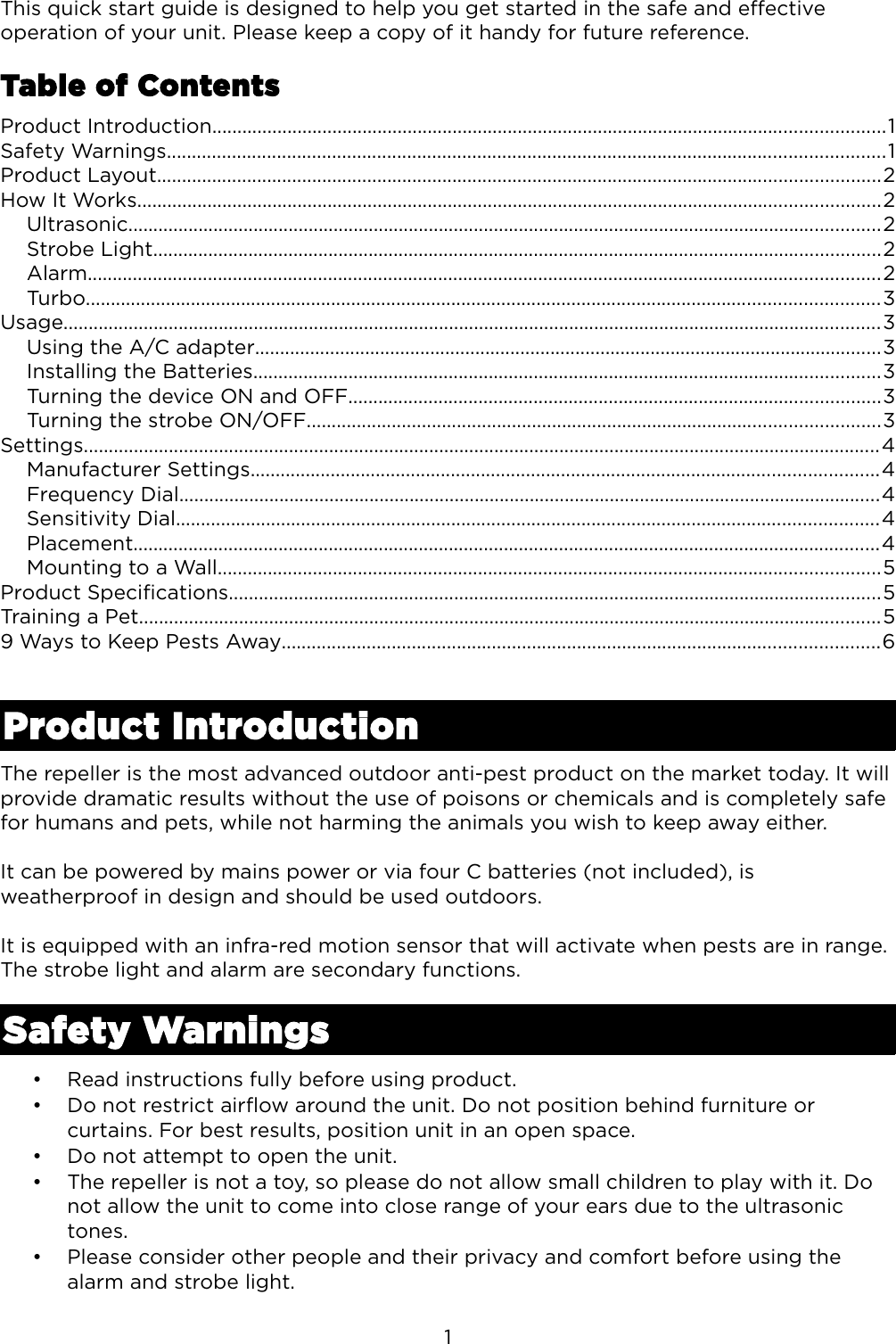 Page 2 of 7 - PTPSMREP1PA Pestill Possum Repeller User Manual  PTPSMREP1PA2-QSG