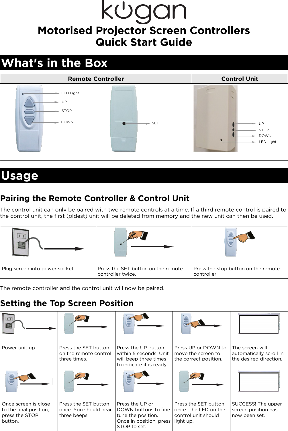 Kogan Motorised Projector Screen Controllers Controller Qsg