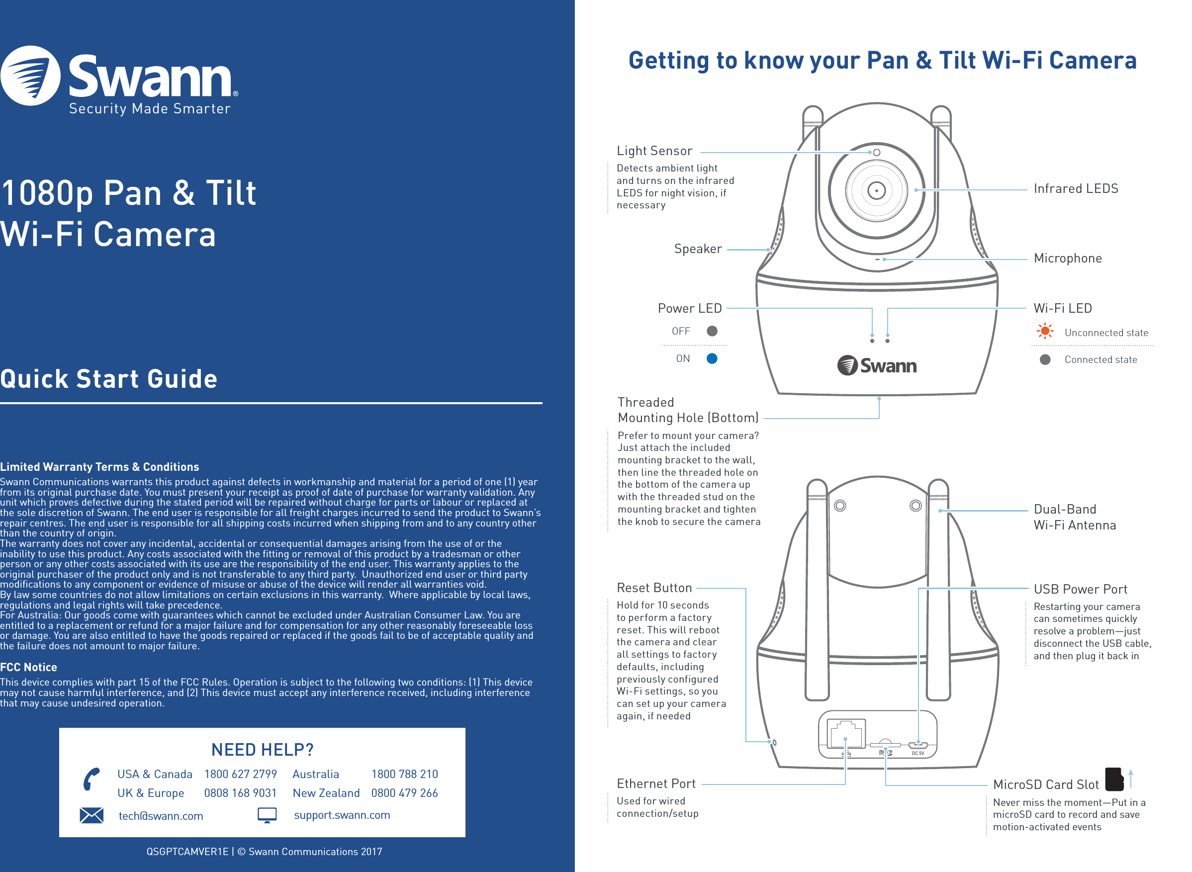 Page 1 of 2 - Swann 1080p Pan & Tilt Wi-Fi Camera Quick Start Guide  SWN-SWWHD-PTCAM-AU