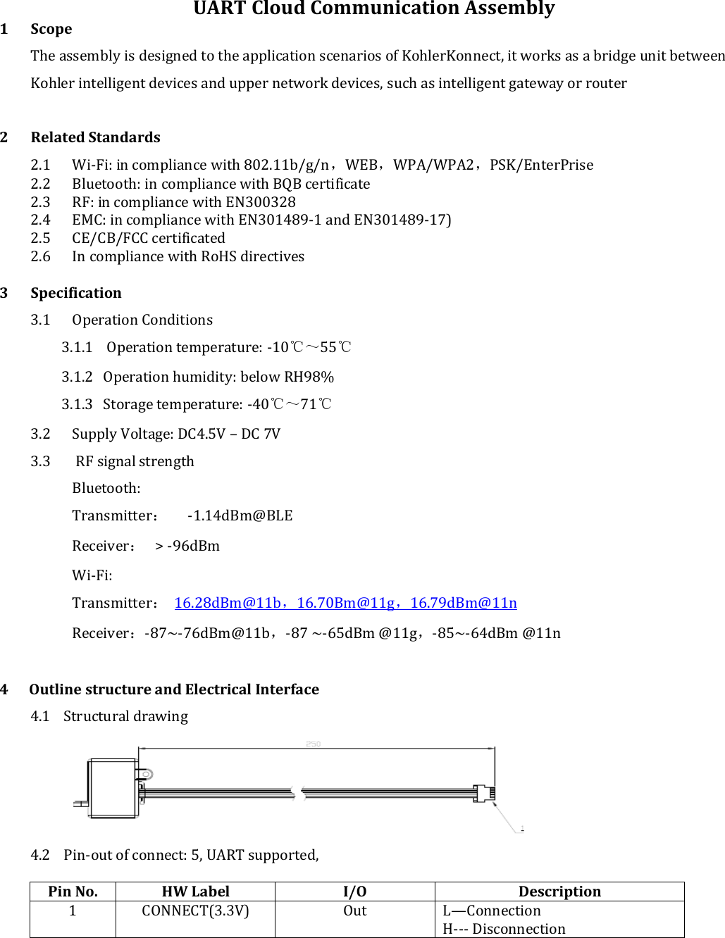 Page 1 of Kohler KOHLER032 UART CLOUD MODULE User Manual