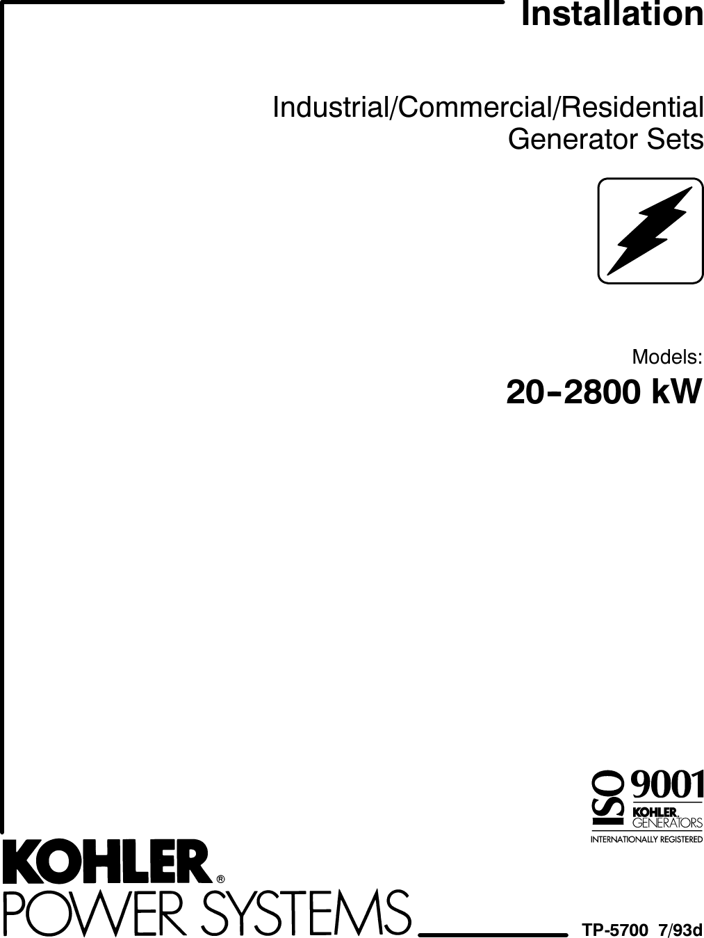 Kohler 20 2800 Kw Users Manual Installation Manual Industrial   Kohler202800KwUsersManual220070.1440277053 User Guide Page 1 