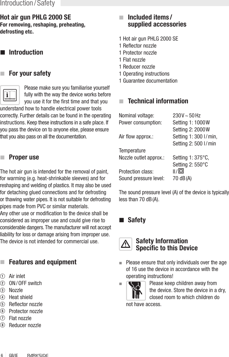 Kompernass Parkside Phlg Se Operation And Safety Notes