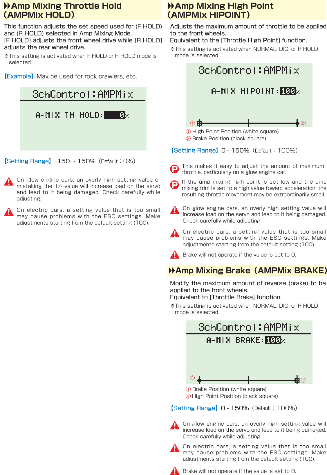 ▶▶Amp Mixing Throttle Hold（AMPMix HOLD）▶▶Amp Mixing High Point（AMPMix HIPOINT）                                󰒄󰒄󰒅󰒅󰒄󰒅    P    P▶▶Amp Mixing Brake（AMPMix BRAKE）    󰒅󰒄       