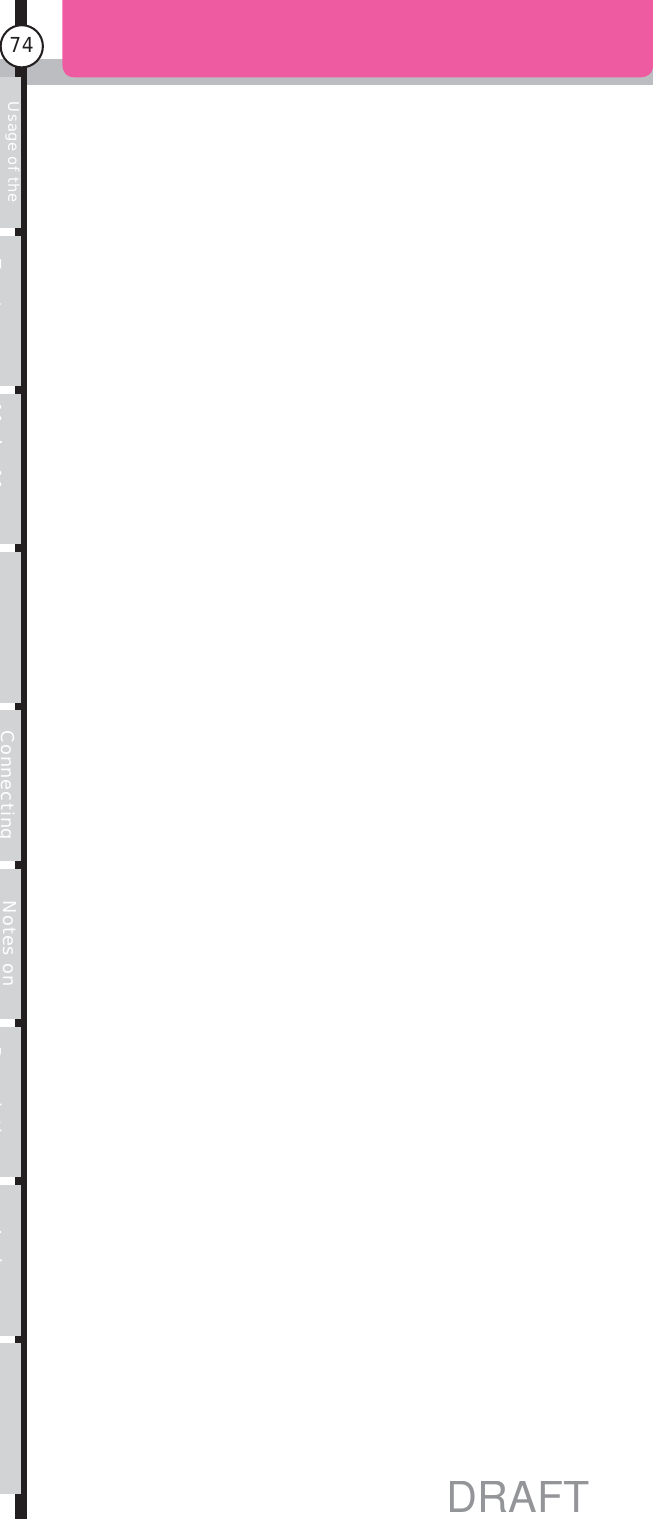 Usage of the transmitter Features Main MenuFunction MenuConnecting the receiver Notes on installing Description Index74DRAFT