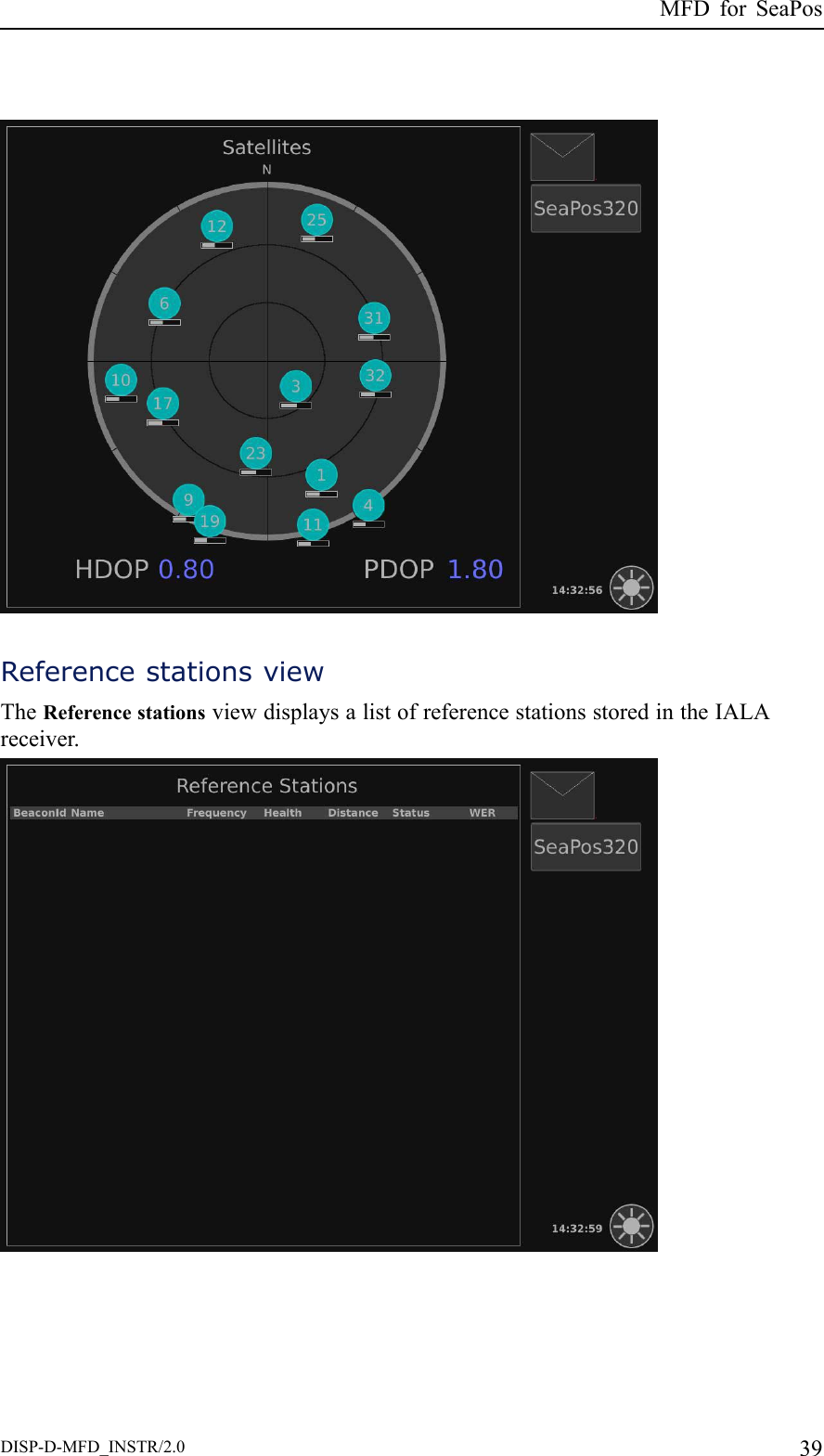 MFDforSeaPosReferencestationsviewTheReferencestationsviewdisplaysalistofreferencestationsstoredintheIALAreceiver.DISP-D-MFD_INSTR/2.039