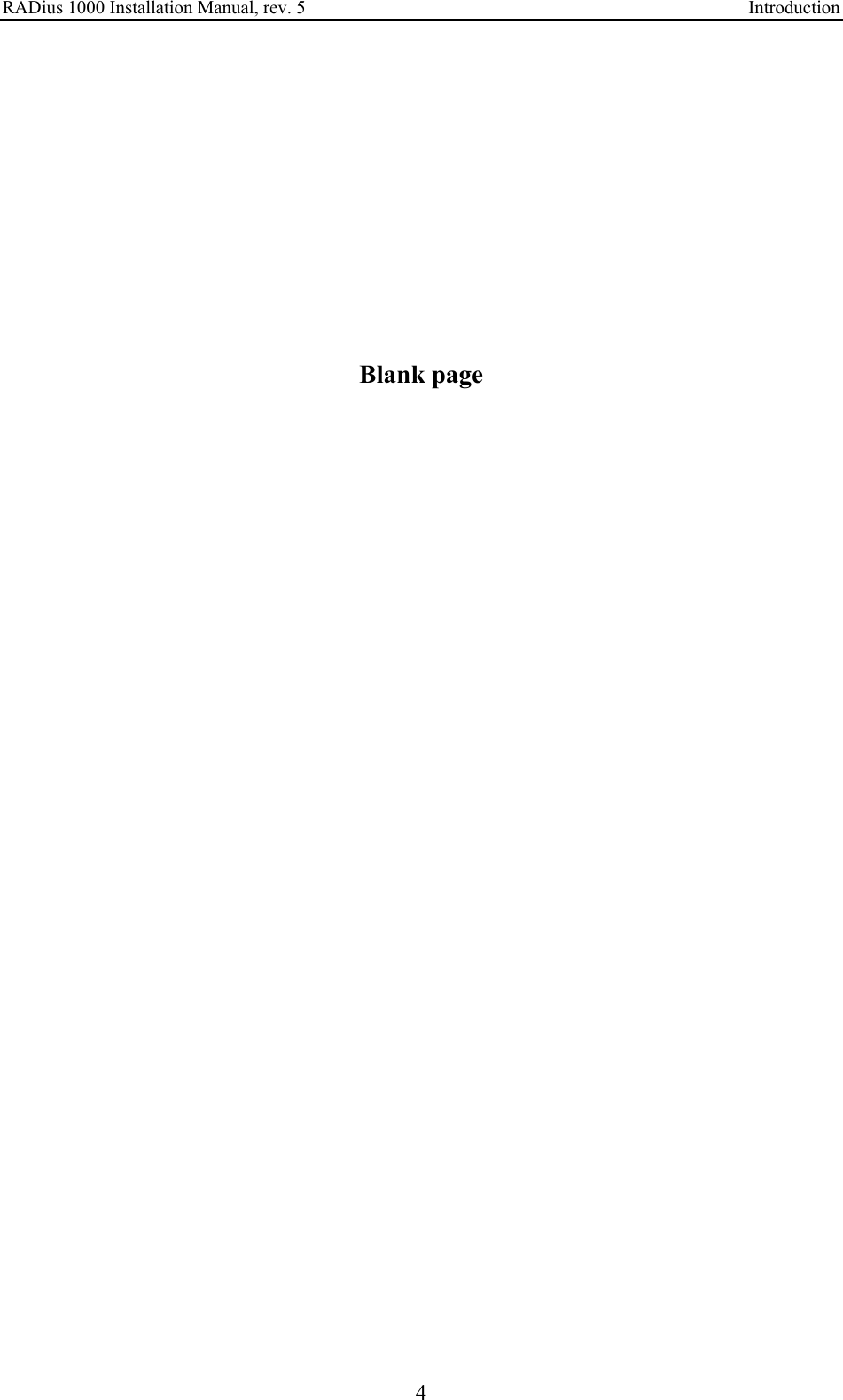 RADius 1000 Installation Manual, rev. 5    Introduction 4            Blank page      