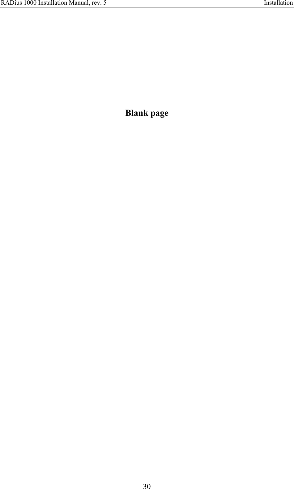 RADius 1000 Installation Manual, rev. 5    Installation 30          Blank page   