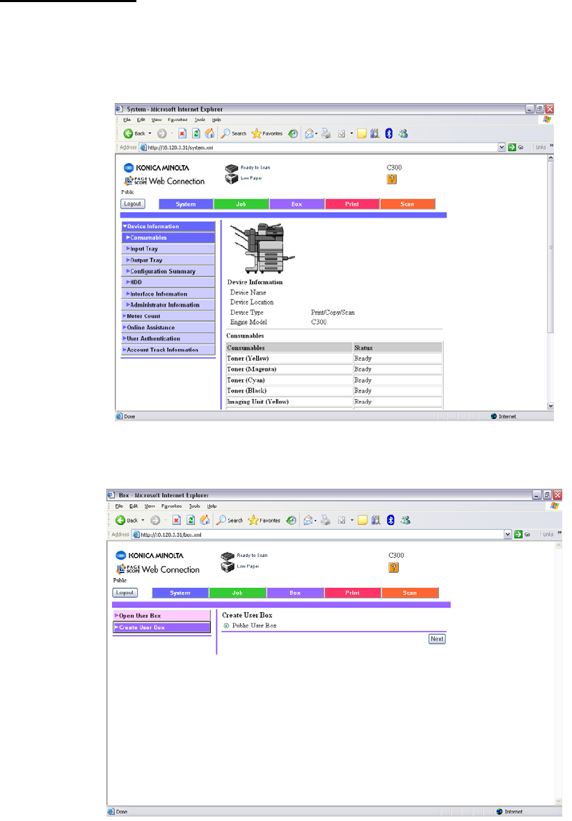 konica minolta bizhub c284e wireless settings page