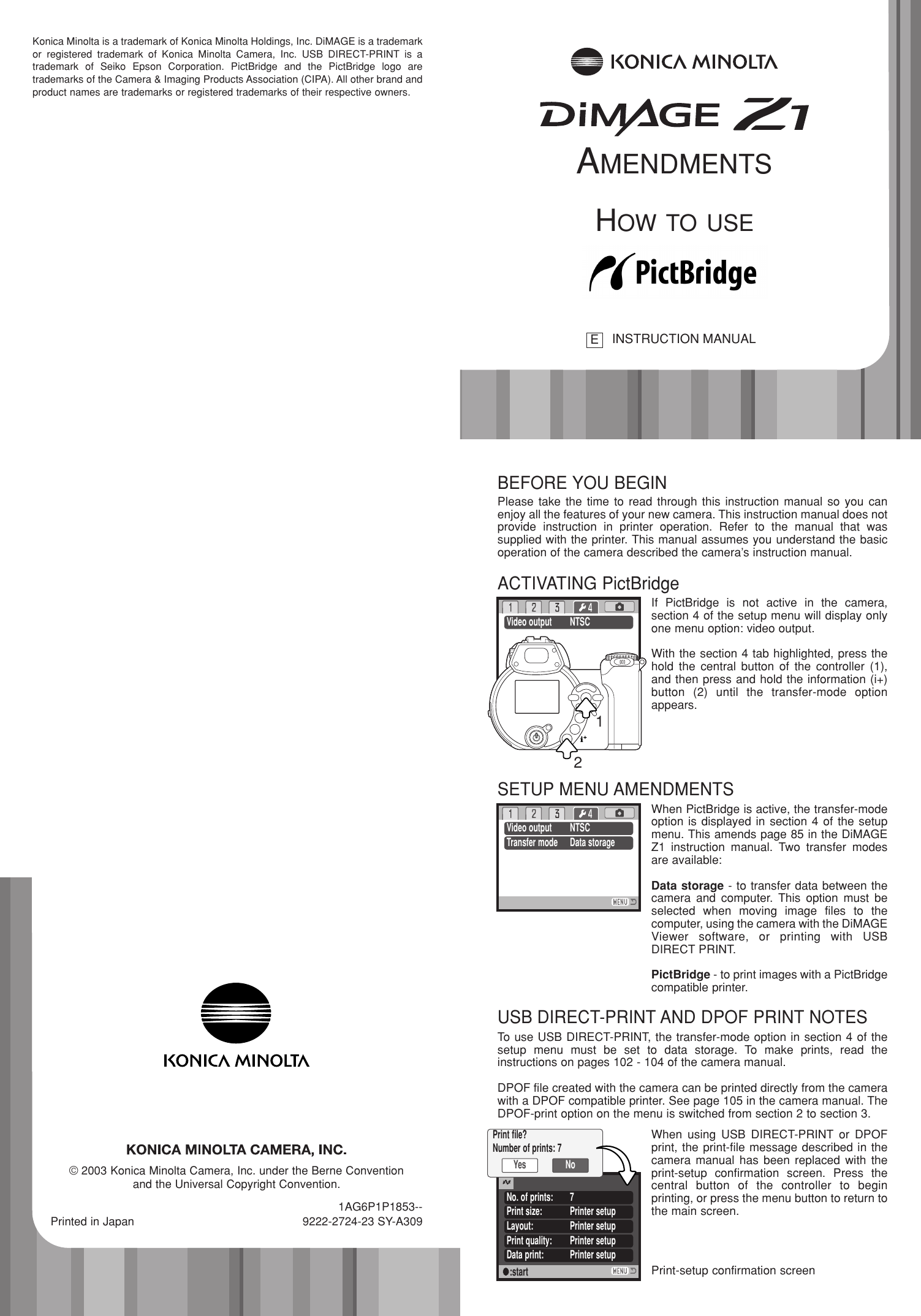 Page 1 of 2 - Konica-Minolta Konica-Minolta-Dimage-Z1-Instruction-Manual- 2724_PictBridge_Insertion  Konica-minolta-dimage-z1-instruction-manual