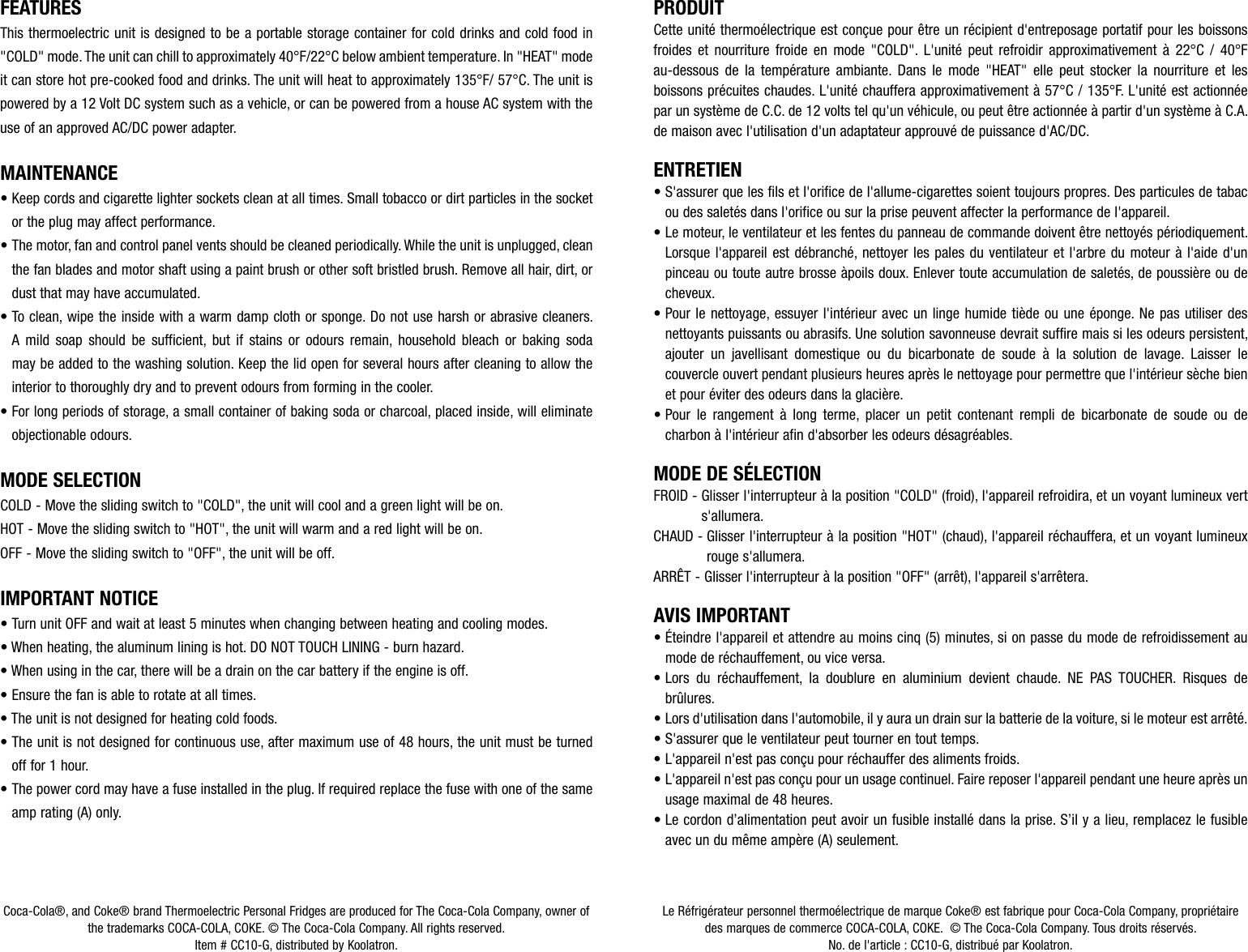 Page 2 of 2 - Koolatron Koolatron-Cc10G-Users-Manual-  Koolatron-cc10g-users-manual