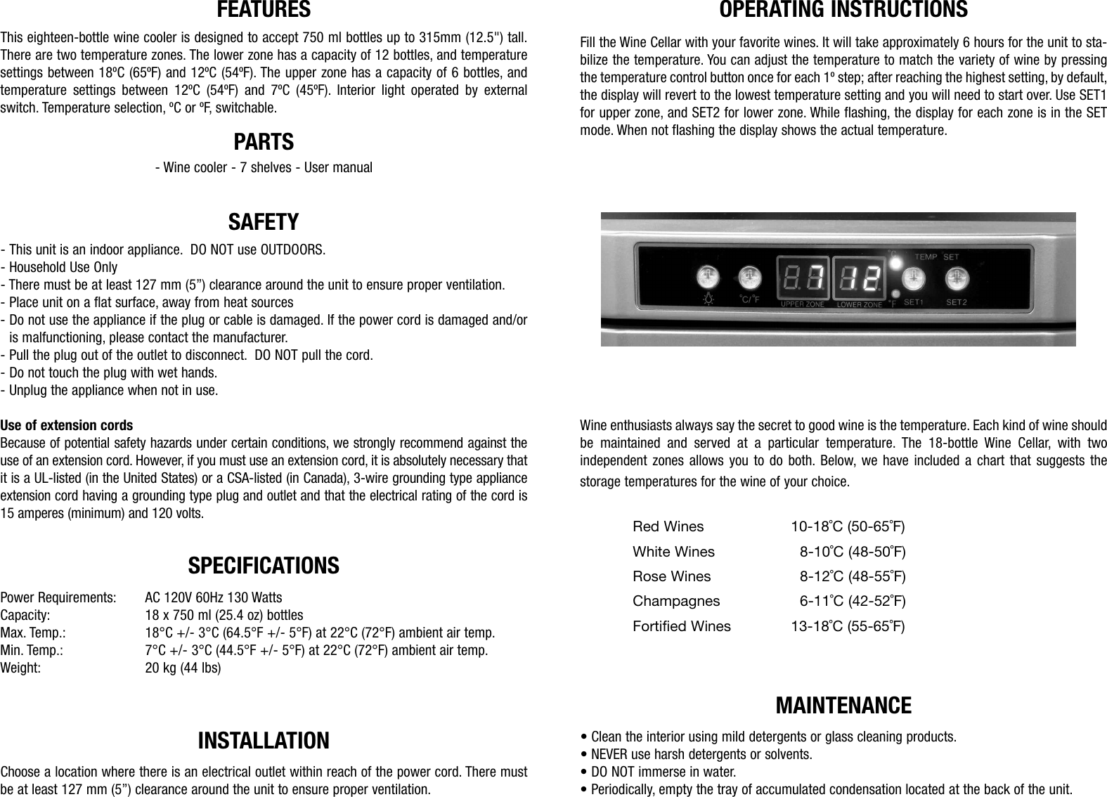 Page 2 of 2 - Koolatron Koolatron-Wc18-Users-Manual-  Koolatron-wc18-users-manual