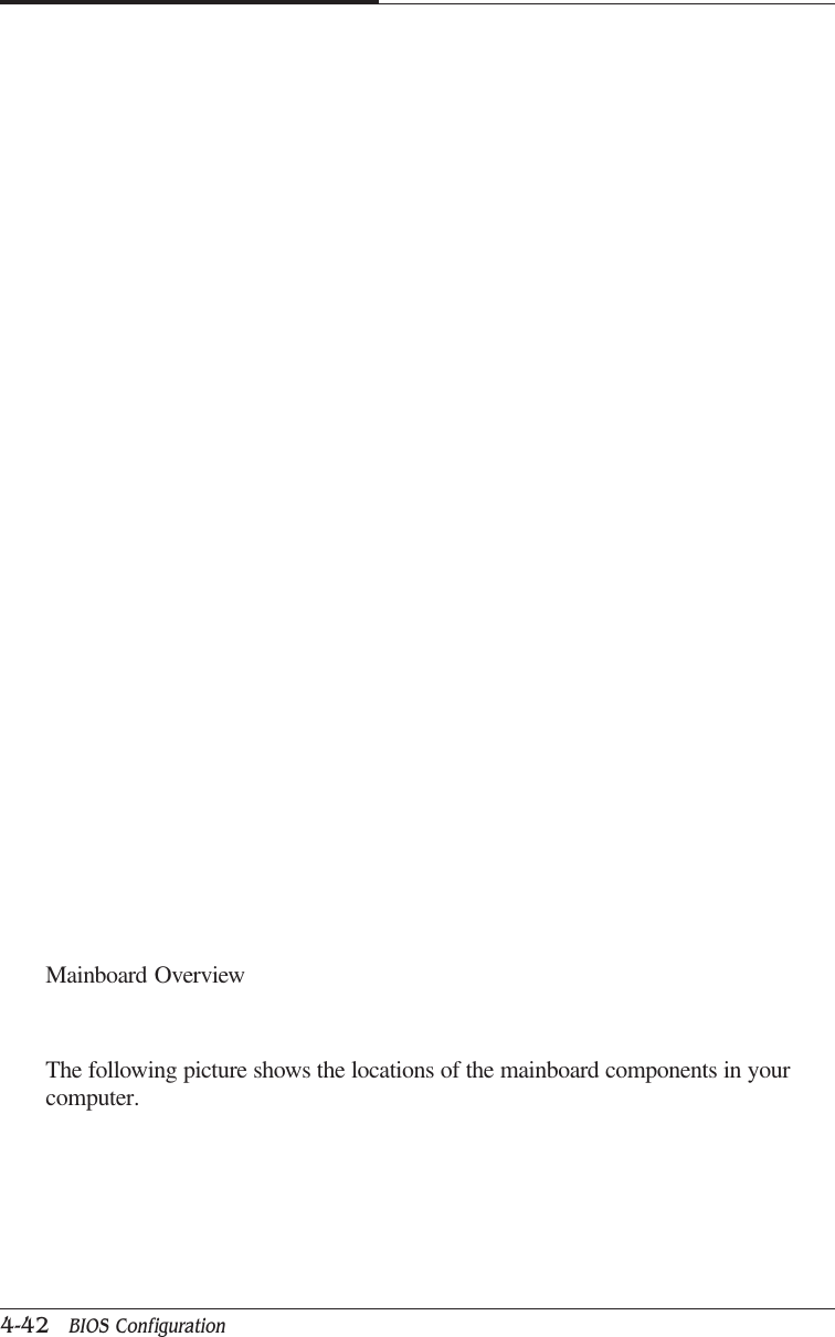 CAPTUER 44-42   BIOS ConfigurationMainboard OverviewThe following picture shows the locations of the mainboard components in yourcomputer.