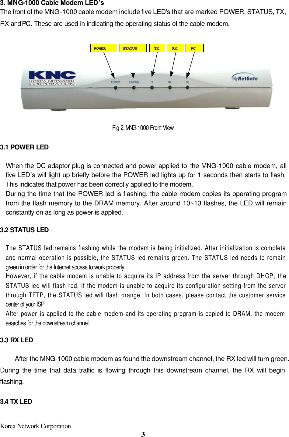 Korea Network KNCMNG1000 Cable Modem User Manual PJCMNG 1000 Manual