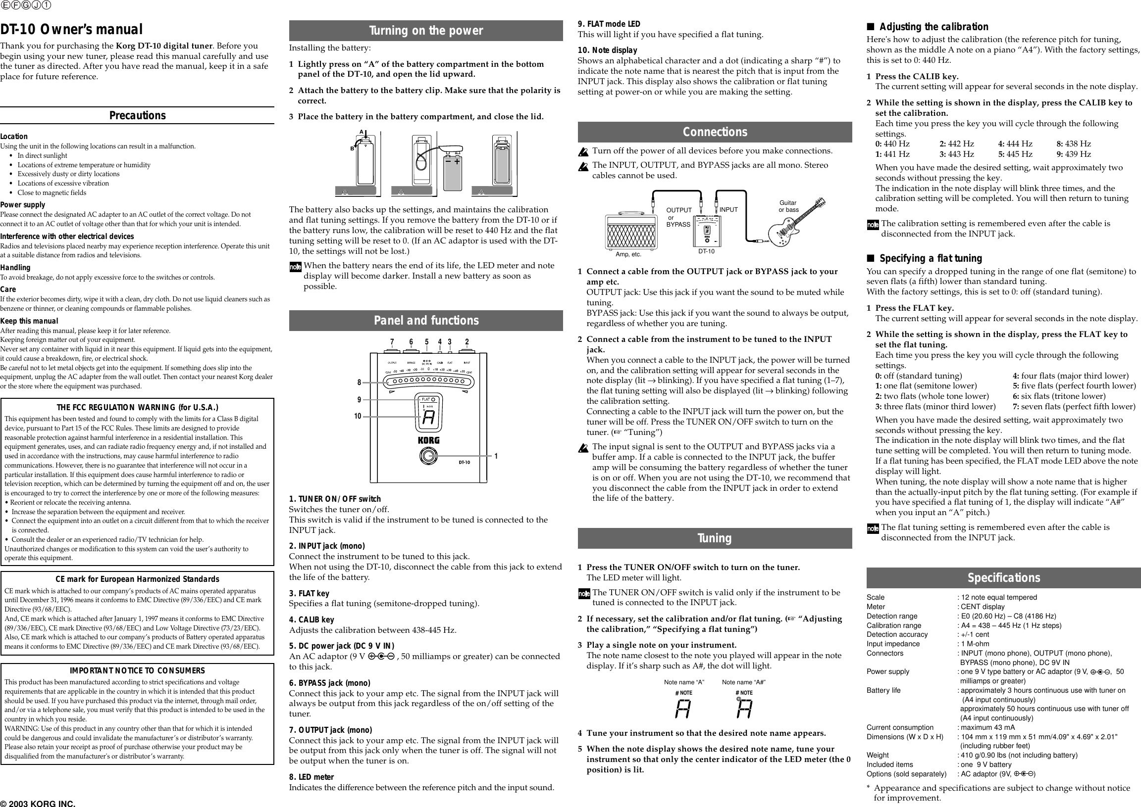 Page 1 of 3 - Korg Korg-Dt-10-Users-Manual- DT-10 Owerl's Manual Korg-dt-10-users-manual