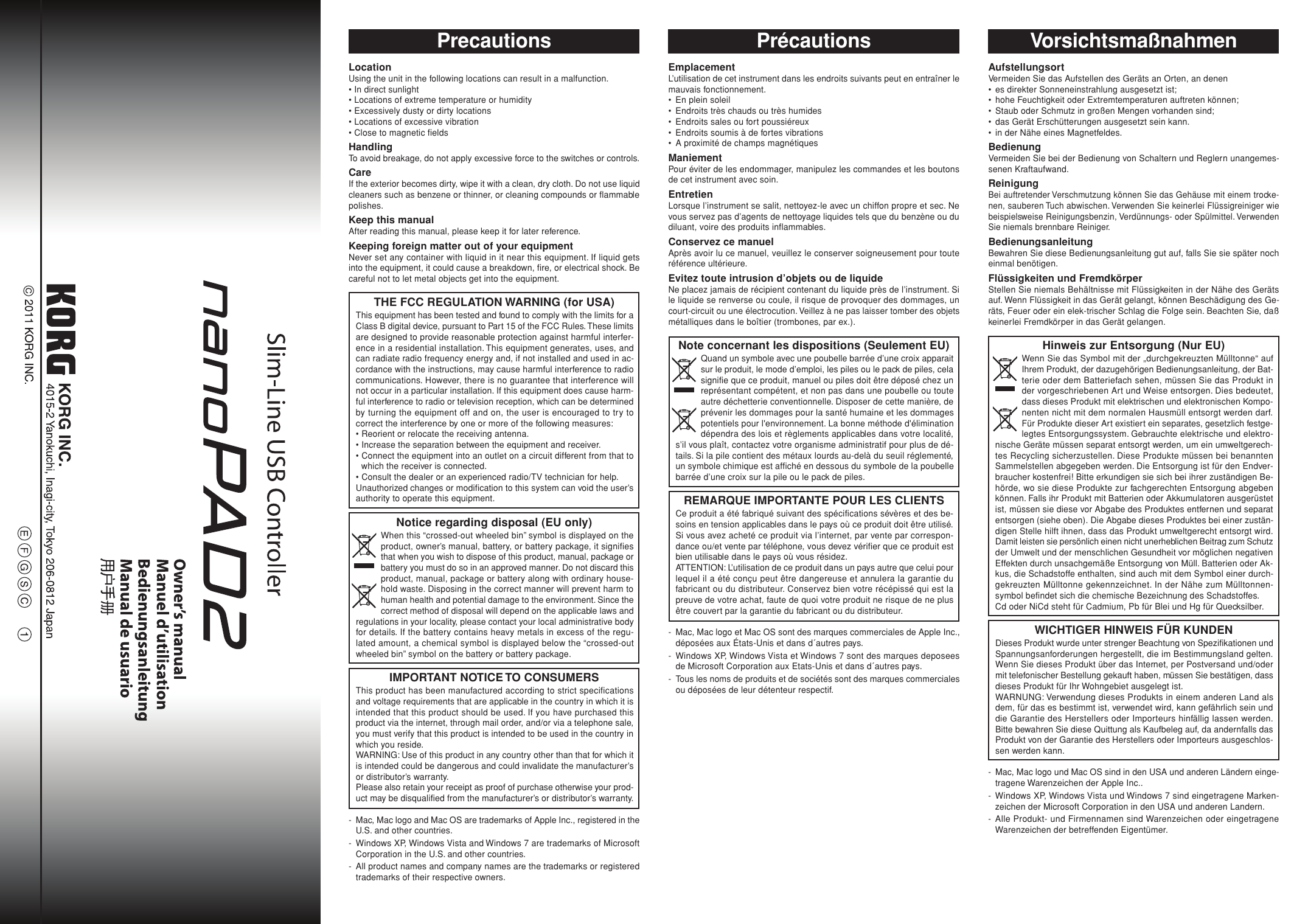 Page 1 of 7 - Korg Korg-Nanopad2-4019-2-Users-Manual- NanoPAD2 Owner's Manual  Korg-nanopad2-4019-2-users-manual