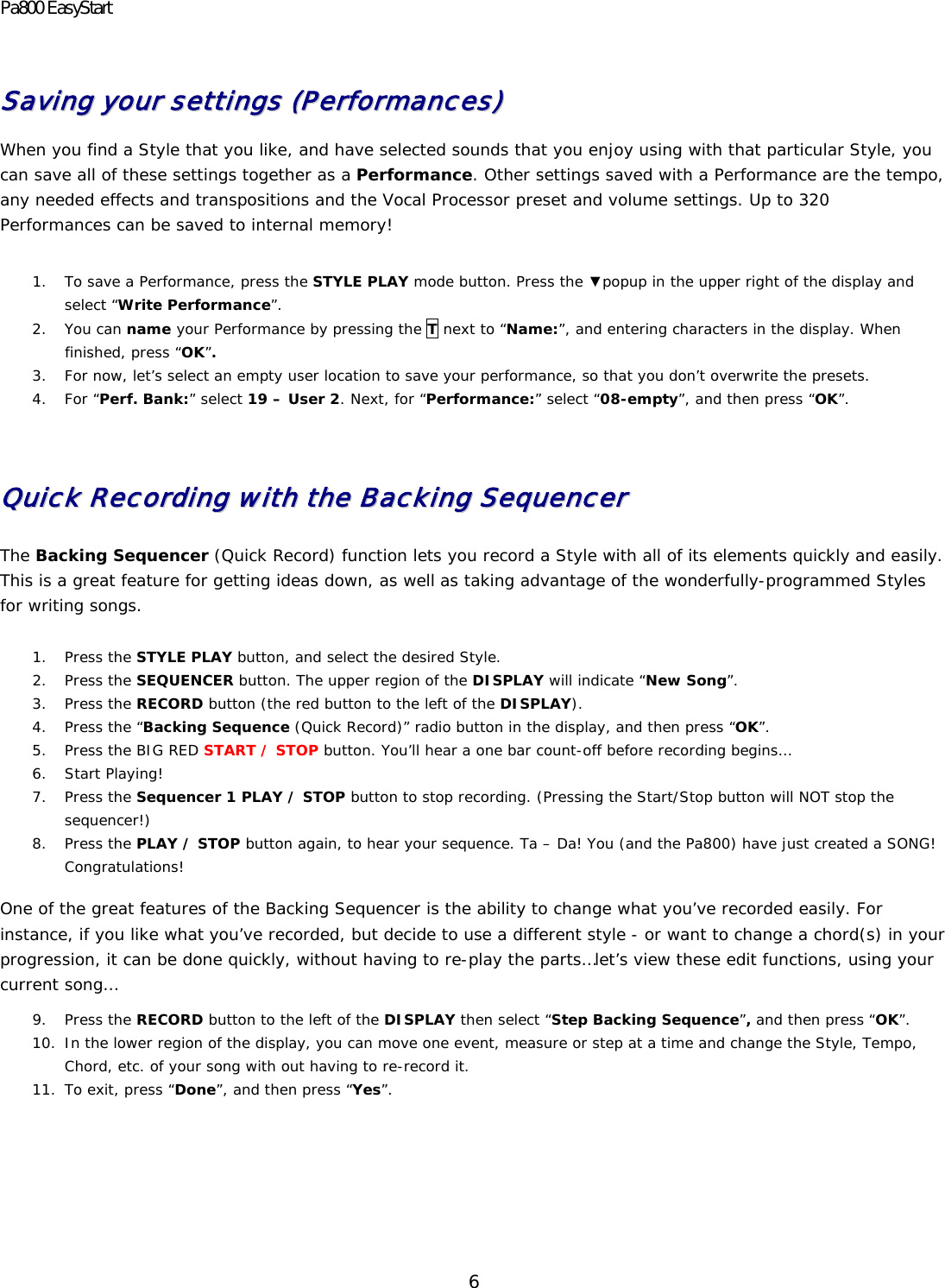 Page 6 of 9 - Korg Korg-Pa800-Users-Manual Pa800 EasyStart