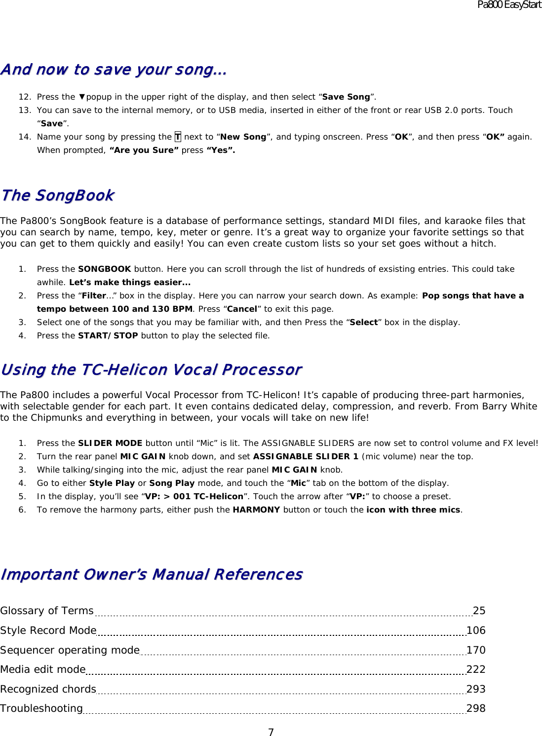 Page 7 of 9 - Korg Korg-Pa800-Users-Manual Pa800 EasyStart