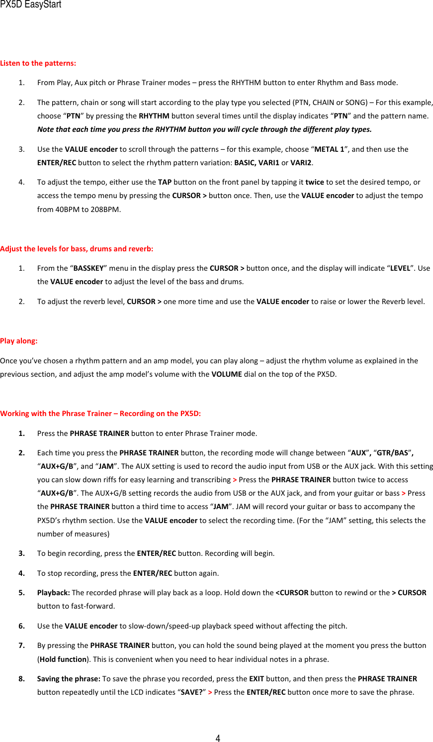 Page 4 of 6 - Korg Korg-Pandora-Px5D-Users-Manual PX5D_EasyStart
