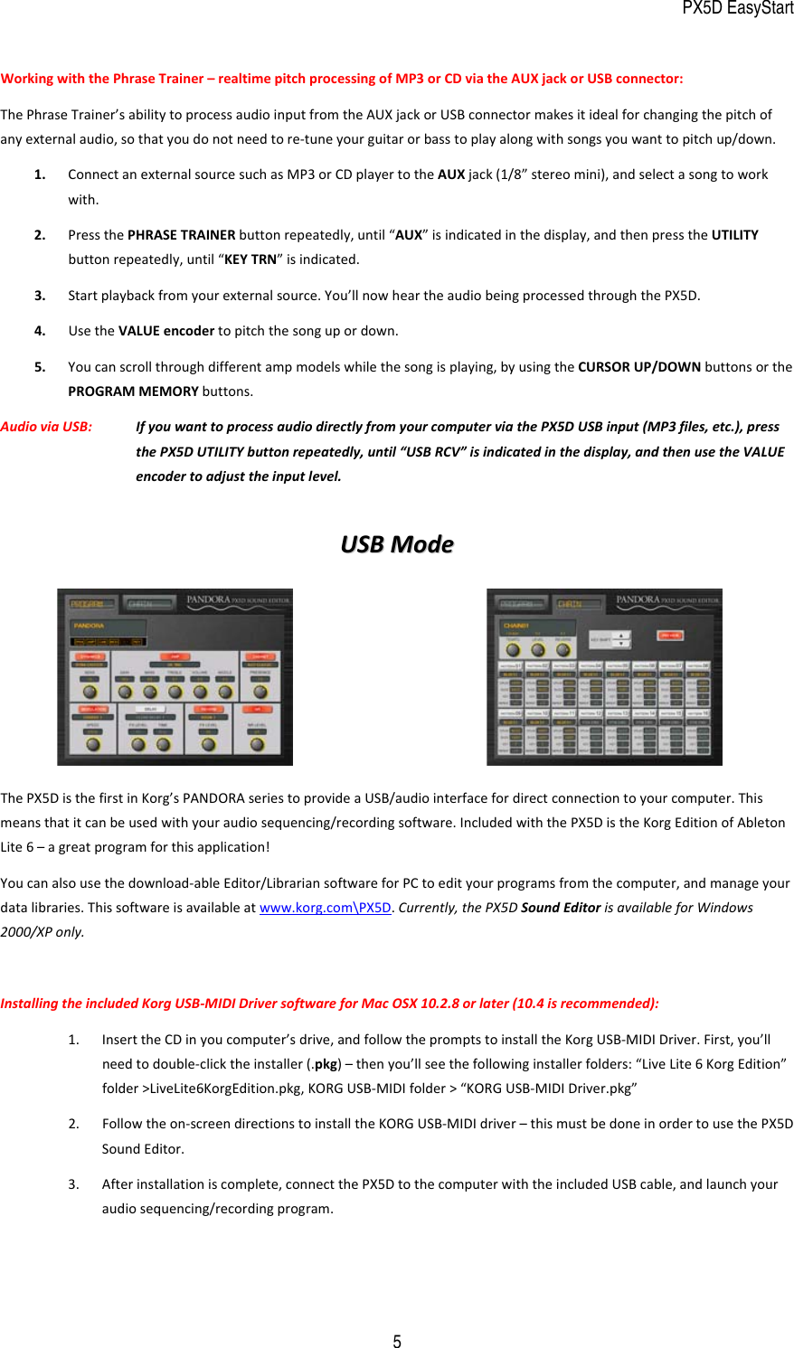 Page 5 of 6 - Korg Korg-Pandora-Px5D-Users-Manual PX5D_EasyStart