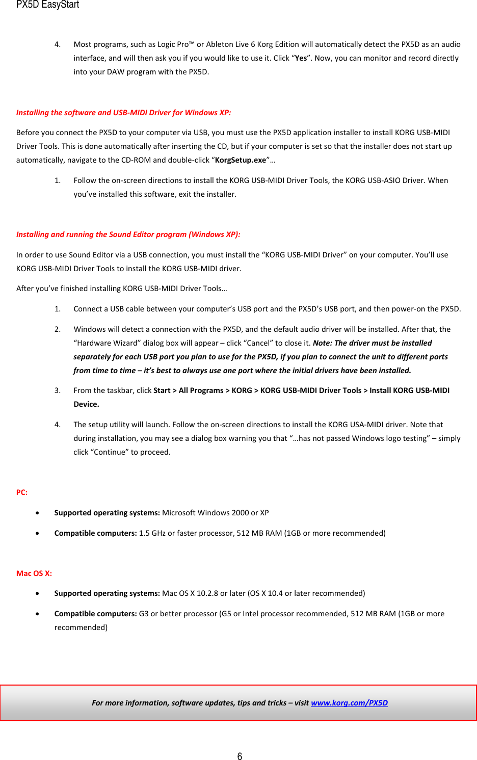Page 6 of 6 - Korg Korg-Pandora-Px5D-Users-Manual PX5D_EasyStart