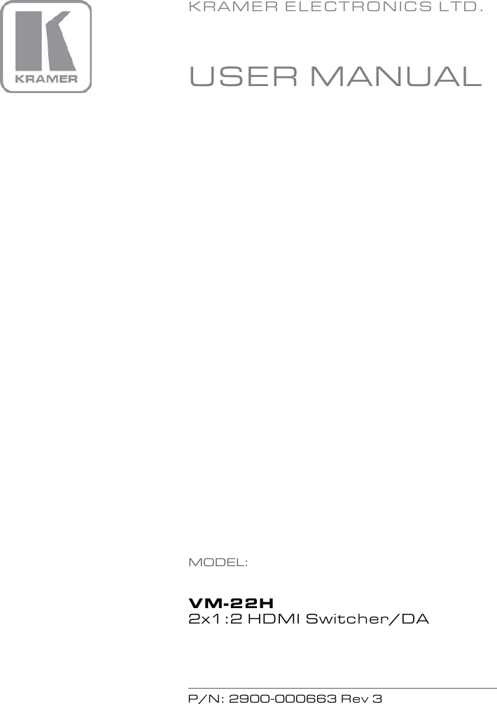 Kramer Electronics Car Amplifier Vm 22H Users Manual