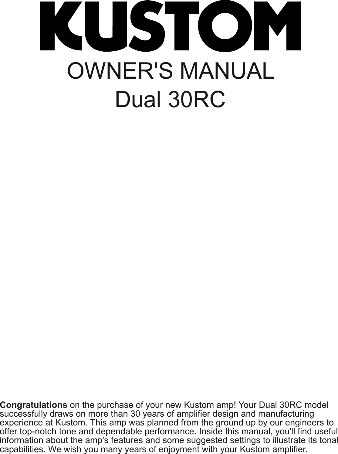 Page 1 of 4 - Kustom Kustom-Dual-30-Rc-Users-Manual- Dual30 RC Owners Manual 11NOV02  Kustom-dual-30-rc-users-manual