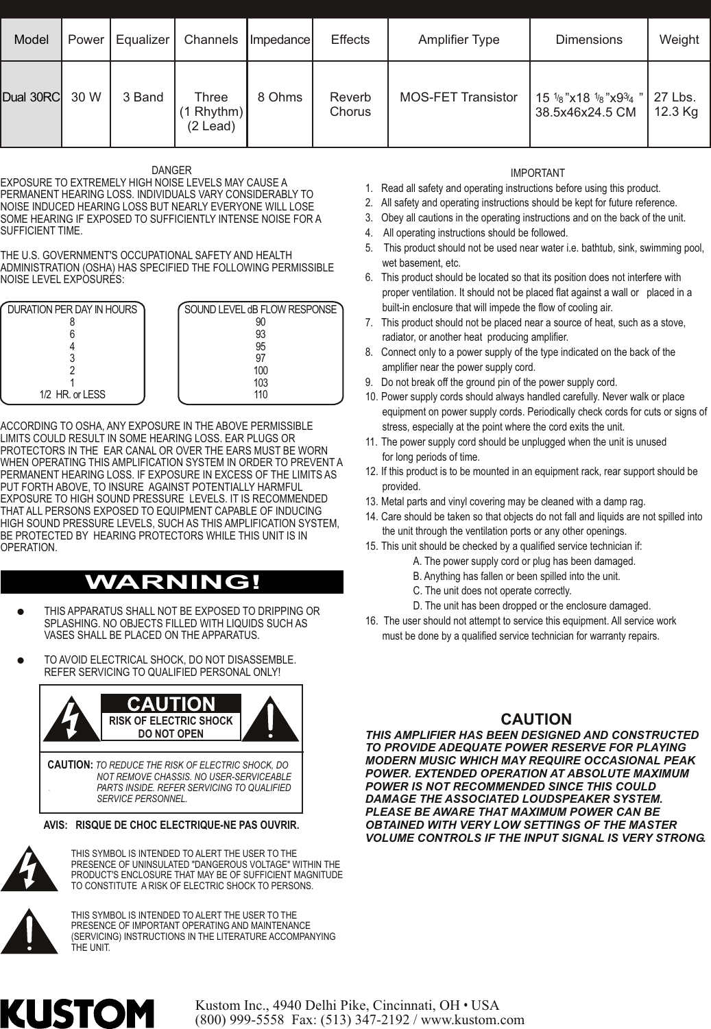 Page 2 of 4 - Kustom Kustom-Dual-30-Rc-Users-Manual- Dual30 RC Owners Manual 11NOV02  Kustom-dual-30-rc-users-manual