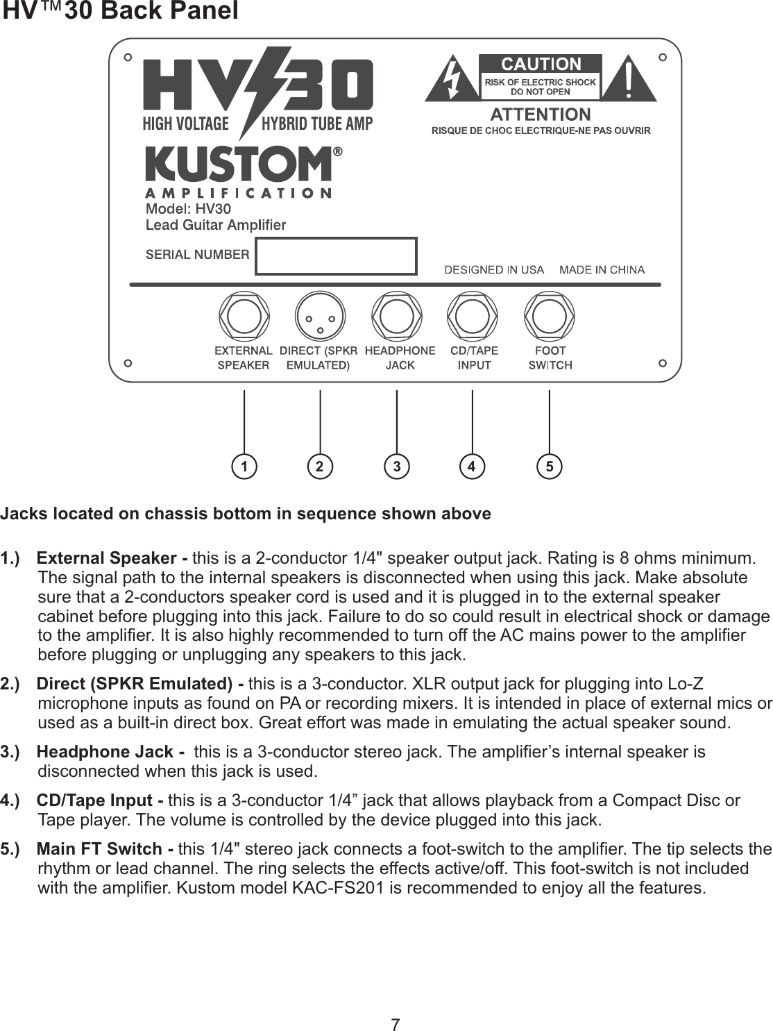 Page 7 of 12 - Kustom Kustom-Hv-30-Users-Manual- HV30 Owners Manual 28JUN2006  Kustom-hv-30-users-manual