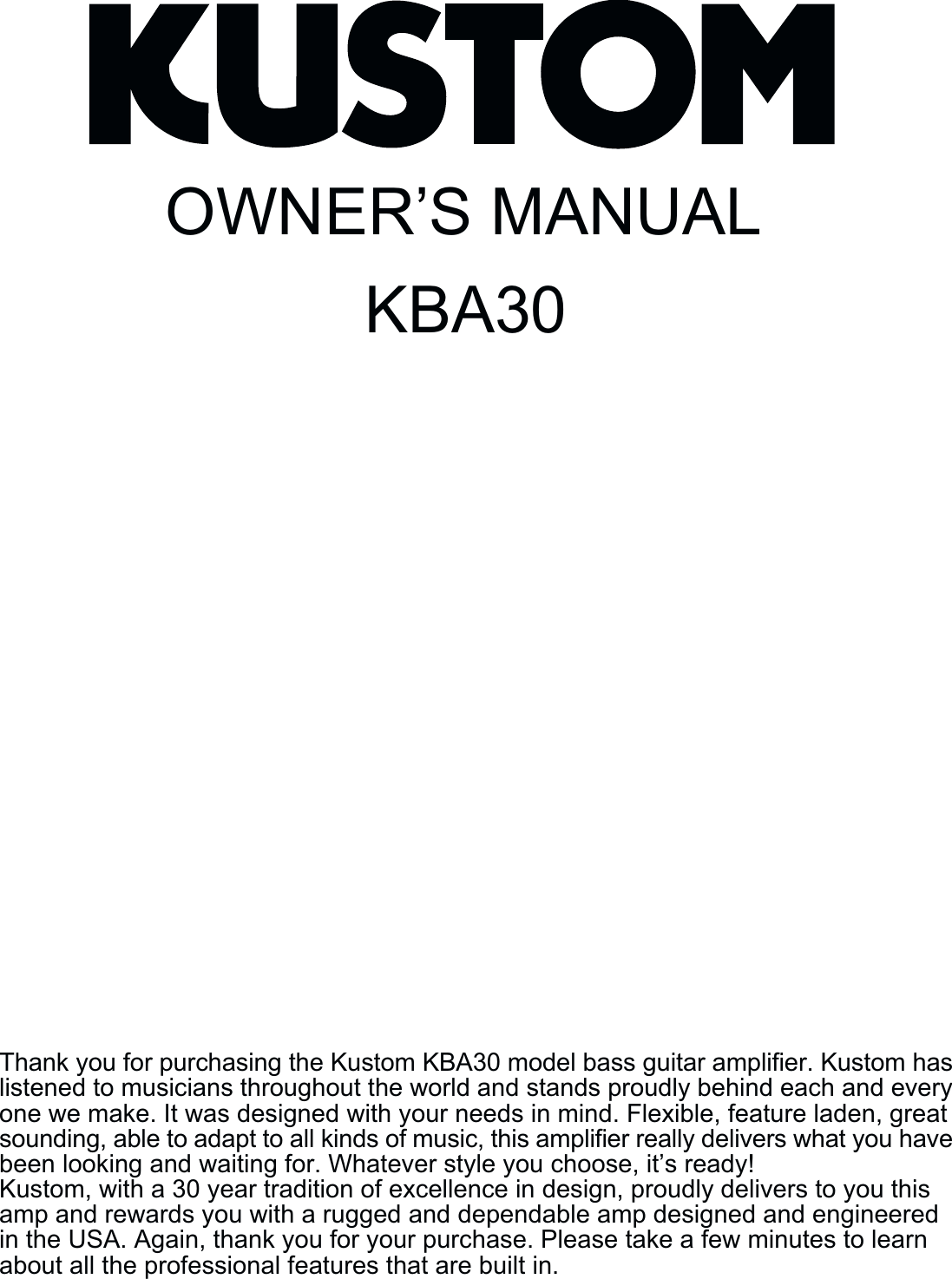 Page 1 of 4 - Kustom Kustom-Kba-30X-Users-Manual- KBA30.fh8  Kustom-kba-30x-users-manual