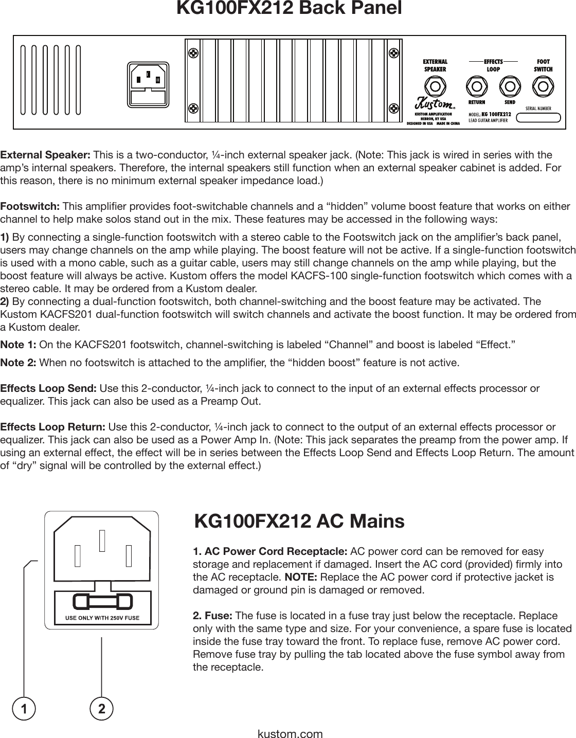 Page 6 of 12 - Kustom Kustom-Kg100Fx212-Users-Manual-  Kustom-kg100fx212-users-manual