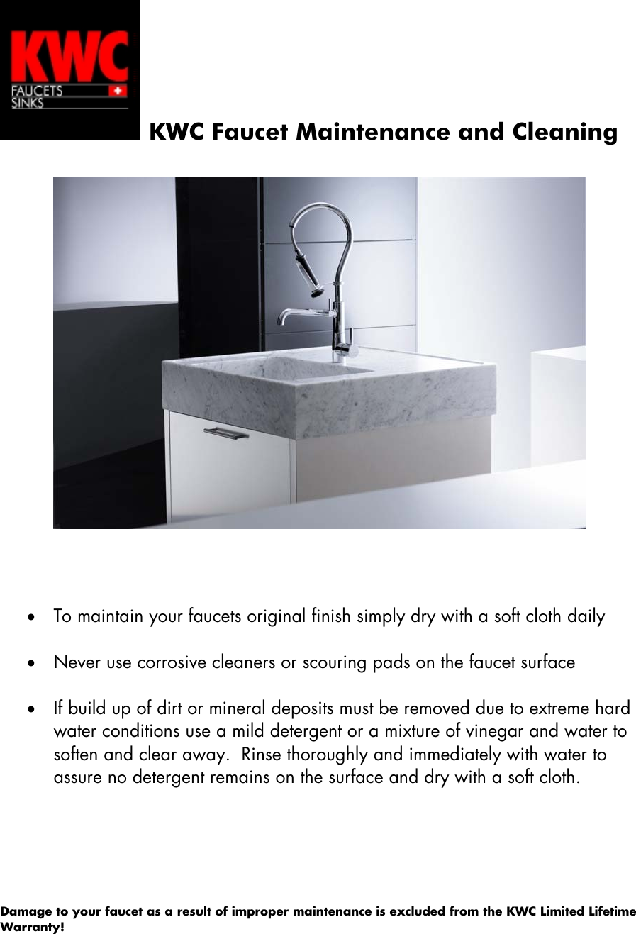 Kwc Faucet Users Manual Maintenance And Cleaning
