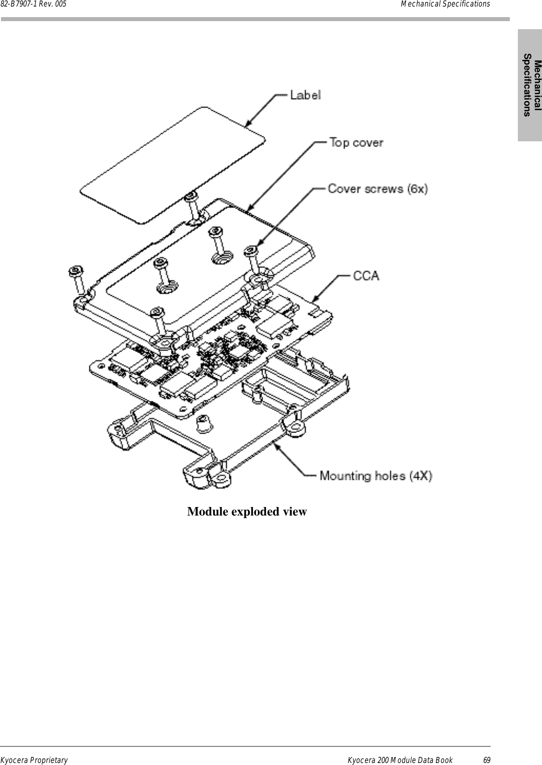 Mechanical SpecificationsMechanical SpecificationsMechanical SpecificationsMechanical SpecificationsMechanical SpecificationsKyocera Proprietary Kyocera 200 Module Data Book 6982-B7907-1 Rev. 005 Mechanical Specifications Module exploded view