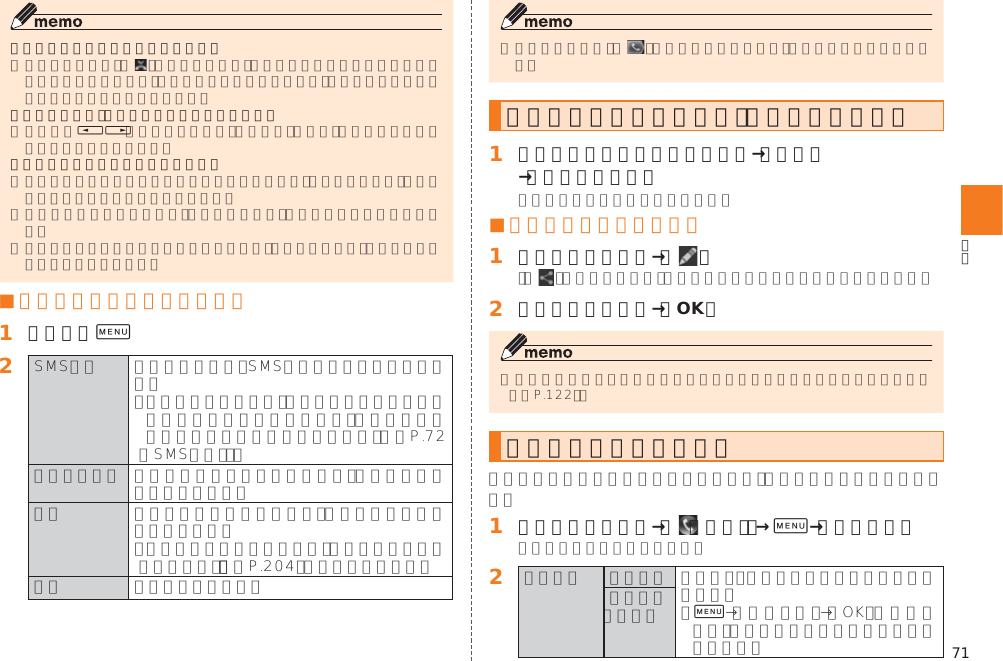 71かかってきた電話に出なかった場合は 着信時に着信音、バイブレータを無効にするにはOU他の機能をご利用中に着信した場合は■ 着信中のメニューを利用する󱈠 着信中に0󱈢 󱚤  󱚤  自分の電話番号を確認する（プロフィール）󱈠 シンプルメニュー／アプリ一覧→［設定］→［プロフィール］■ プロフィールを登録する󱈠 プロフィール画面→［   ］ 󱈢 必要な項目を入力→［OK］󱚤通話に関する設定をする󱈠 ホームスクリーン→［  （電話）］→0→［通話設定］󱈢  0