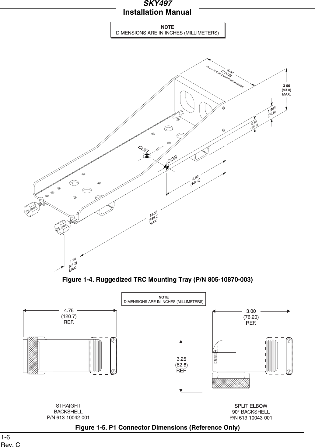 SKY497Installation Manual1-6Rev. CFigure 1-4. Ruggedized TRC Mounting Tray (P/N 805-10870-003)Figure 1-5. P1 Connector Dimensions (Reference Only)