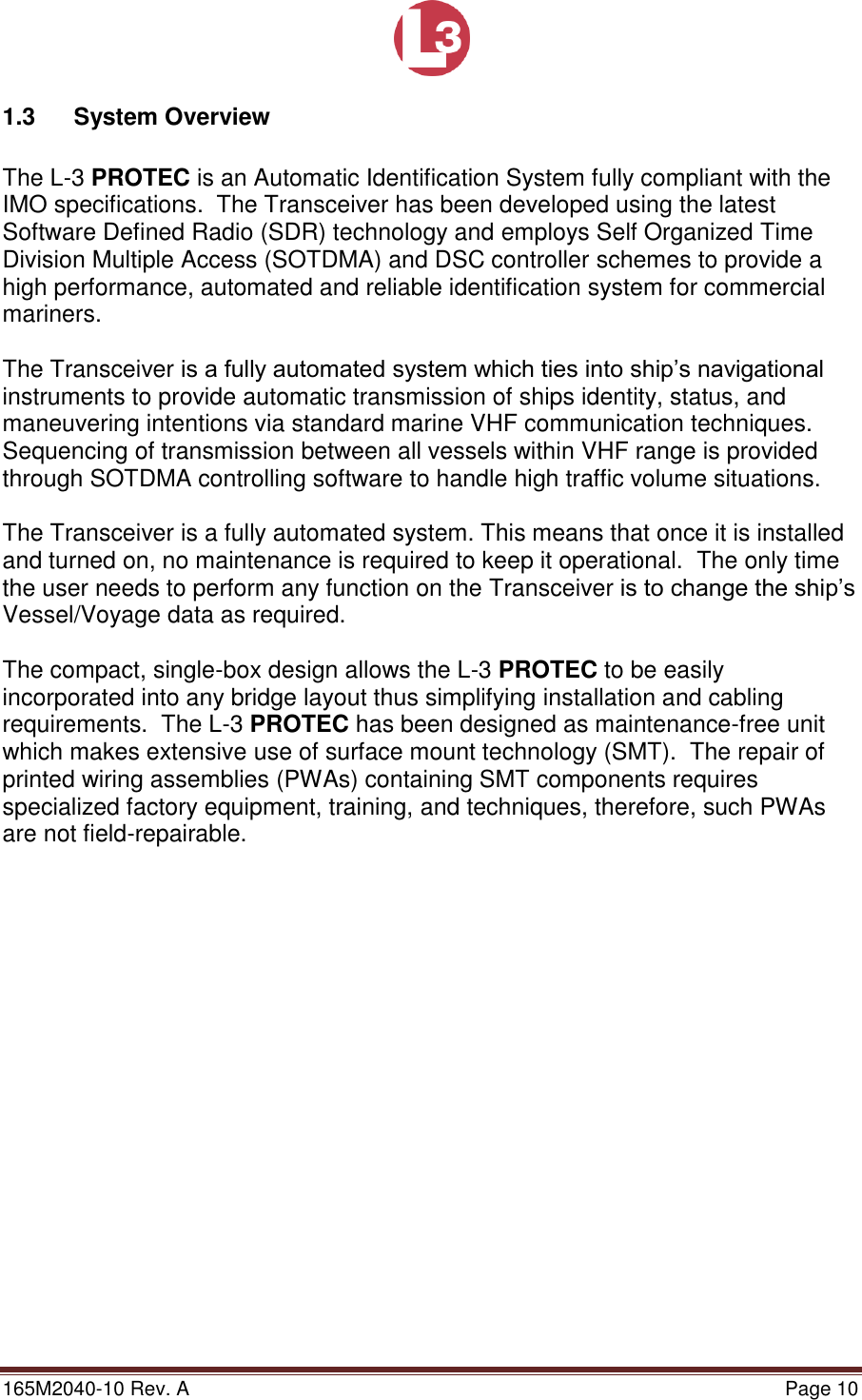 Page 10 of L3 Technologies AISA6 Shipboard Mobile AIS User Manual Memory Verification Procedure