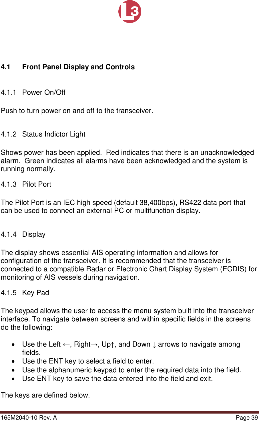 Page 39 of L3 Technologies AISA6 Shipboard Mobile AIS User Manual Memory Verification Procedure