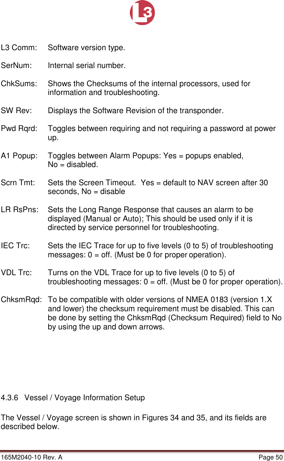 Page 50 of L3 Technologies AISA6 Shipboard Mobile AIS User Manual Memory Verification Procedure