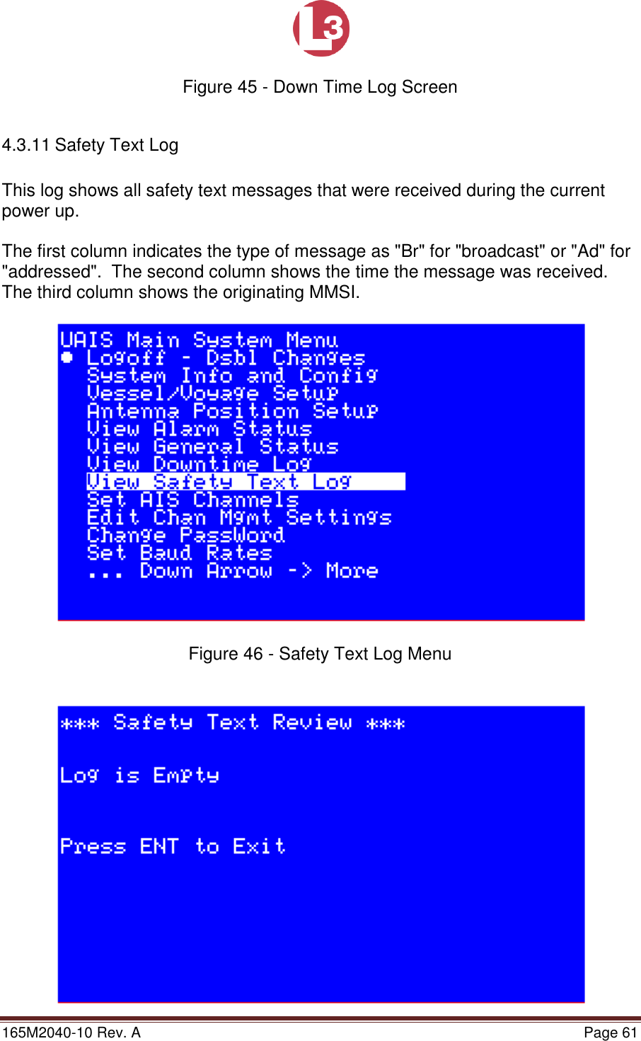 Page 61 of L3 Technologies AISA6 Shipboard Mobile AIS User Manual Memory Verification Procedure