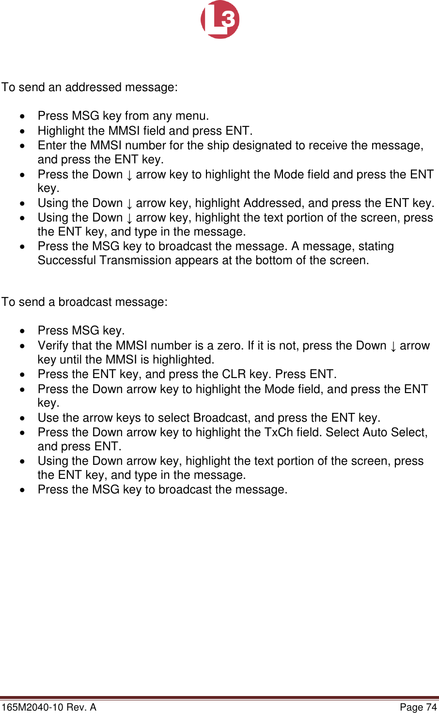 Page 74 of L3 Technologies AISA6 Shipboard Mobile AIS User Manual Memory Verification Procedure