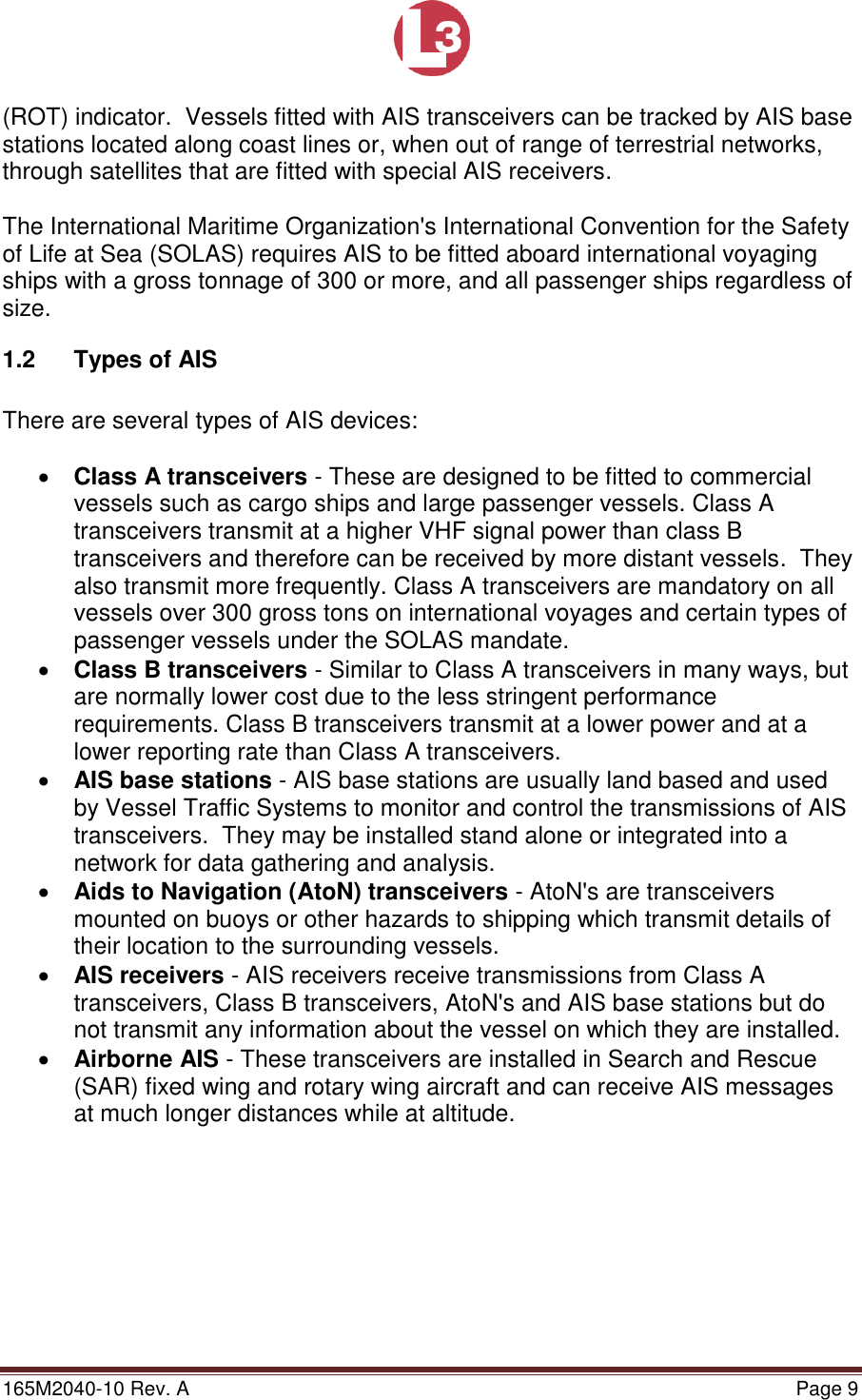Page 9 of L3 Technologies AISA6 Shipboard Mobile AIS User Manual Memory Verification Procedure