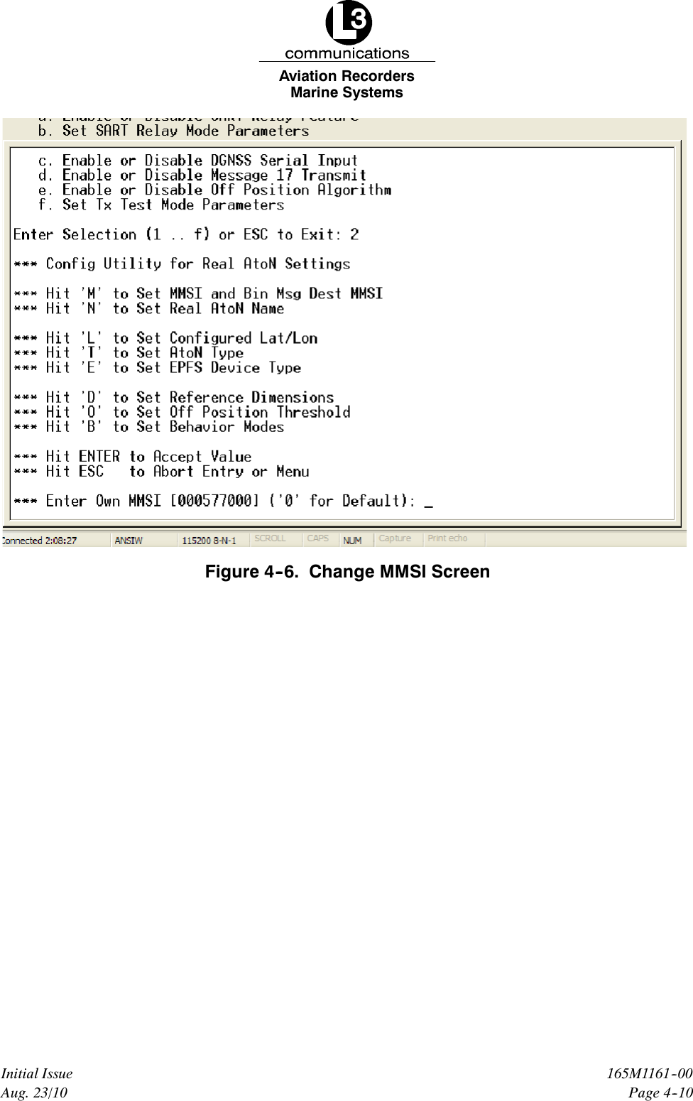 Marine SystemsAviation RecordersPage 4--10165M1161--00Initial IssueAug. 23/10Figure 4--6. Change MMSI Screen