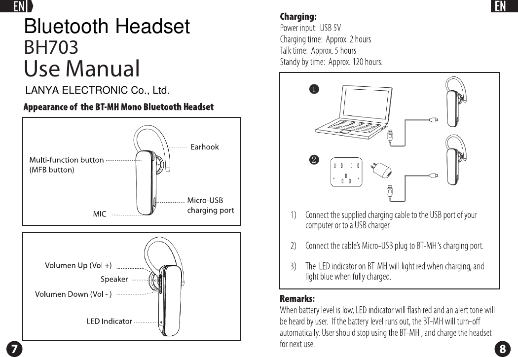 BH703Use ManualLANYA ELECTRONIC Co., Ltd.Bluetooth Headset