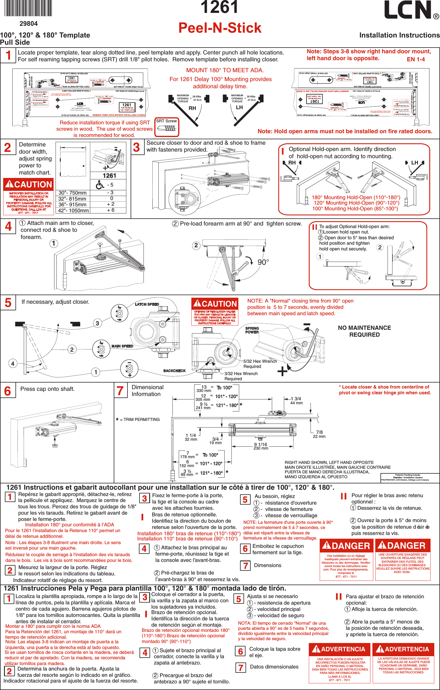 Page 1 of 2 - LCN  1261 Series Installation Guide LCN1261Installation Instructions