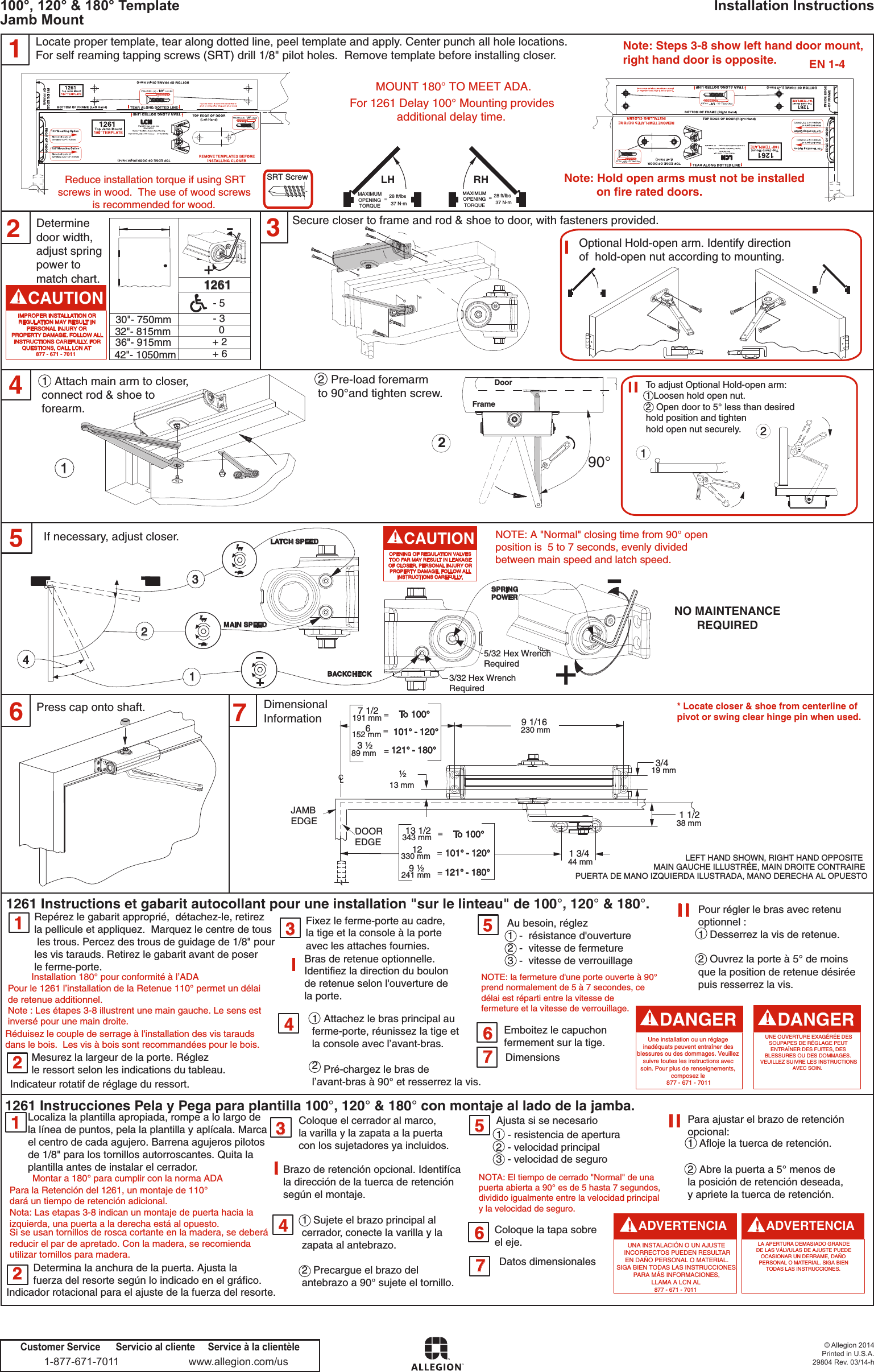 Page 2 of 2 - LCN  1261 Series Installation Guide LCN1261Installation Instructions