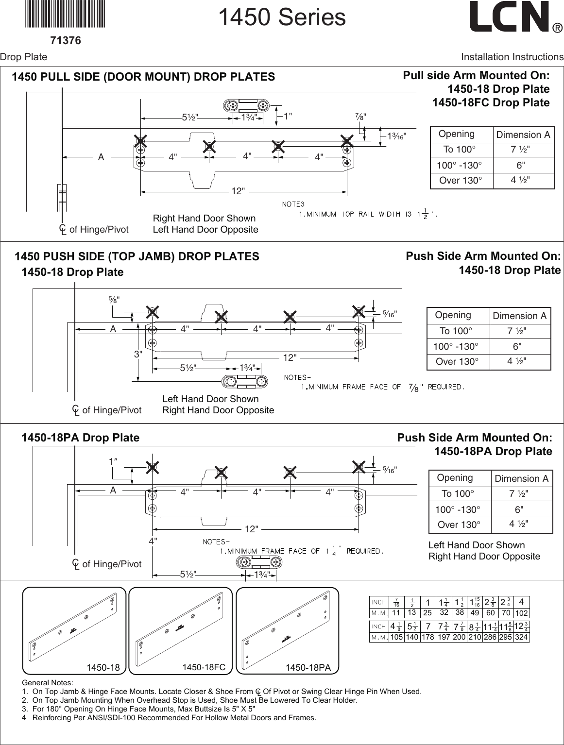 Page 1 of 4 - LCN 1450 Series Drop Plate Installation Instructions Guide 110984