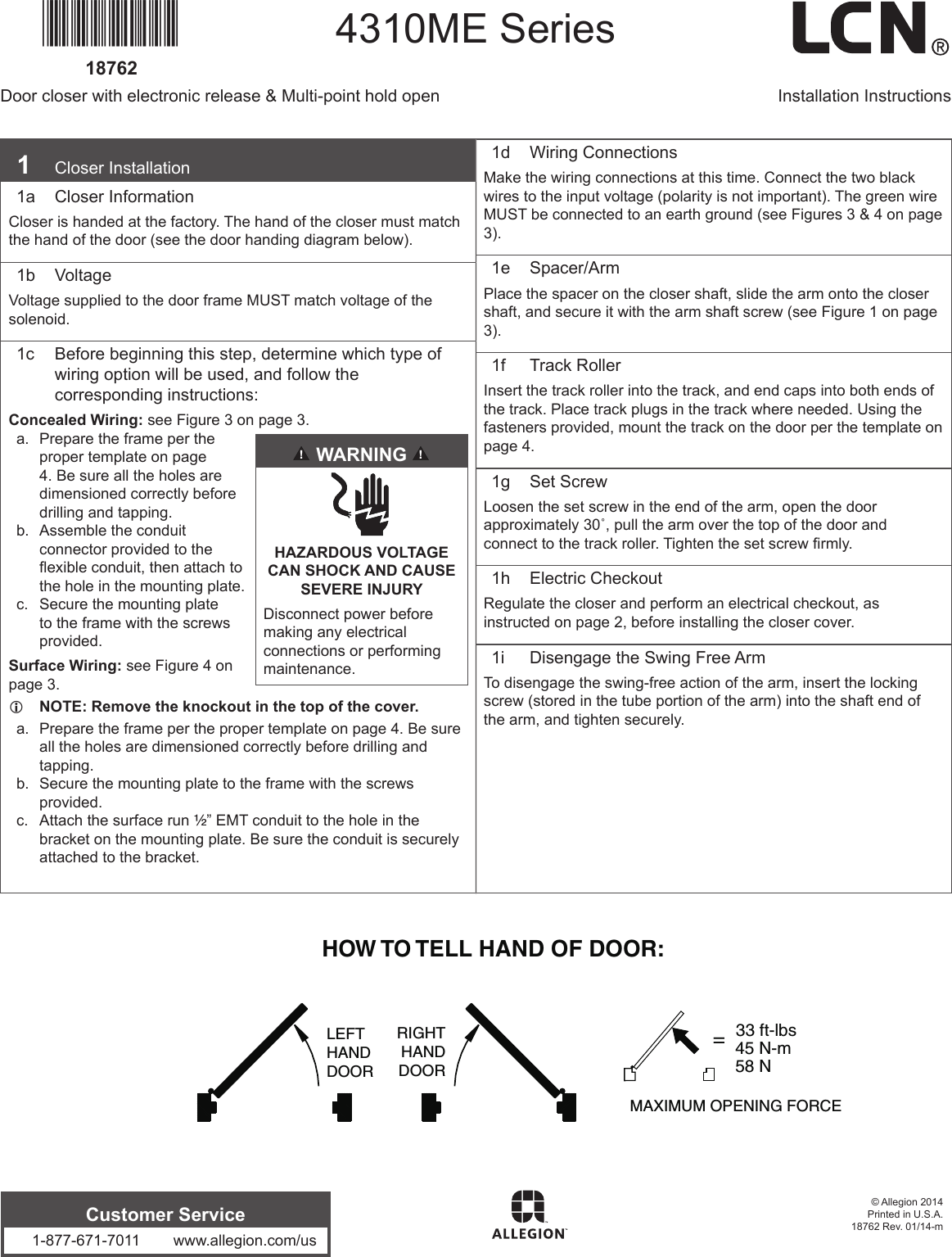 Page 1 of 5 - LCN  4310ME Installation Guide LCN4310MEInstallation Instructions