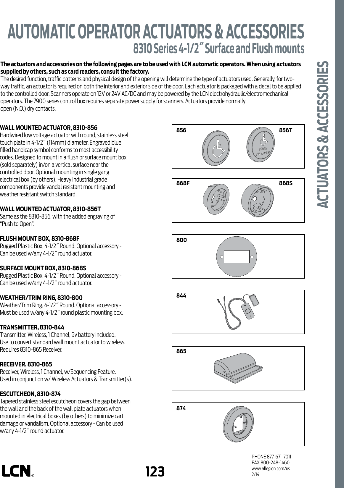 Page 1 of 9 - LCN  8310 Series Automatic Operator Actuators & Accessories Cut Sheet