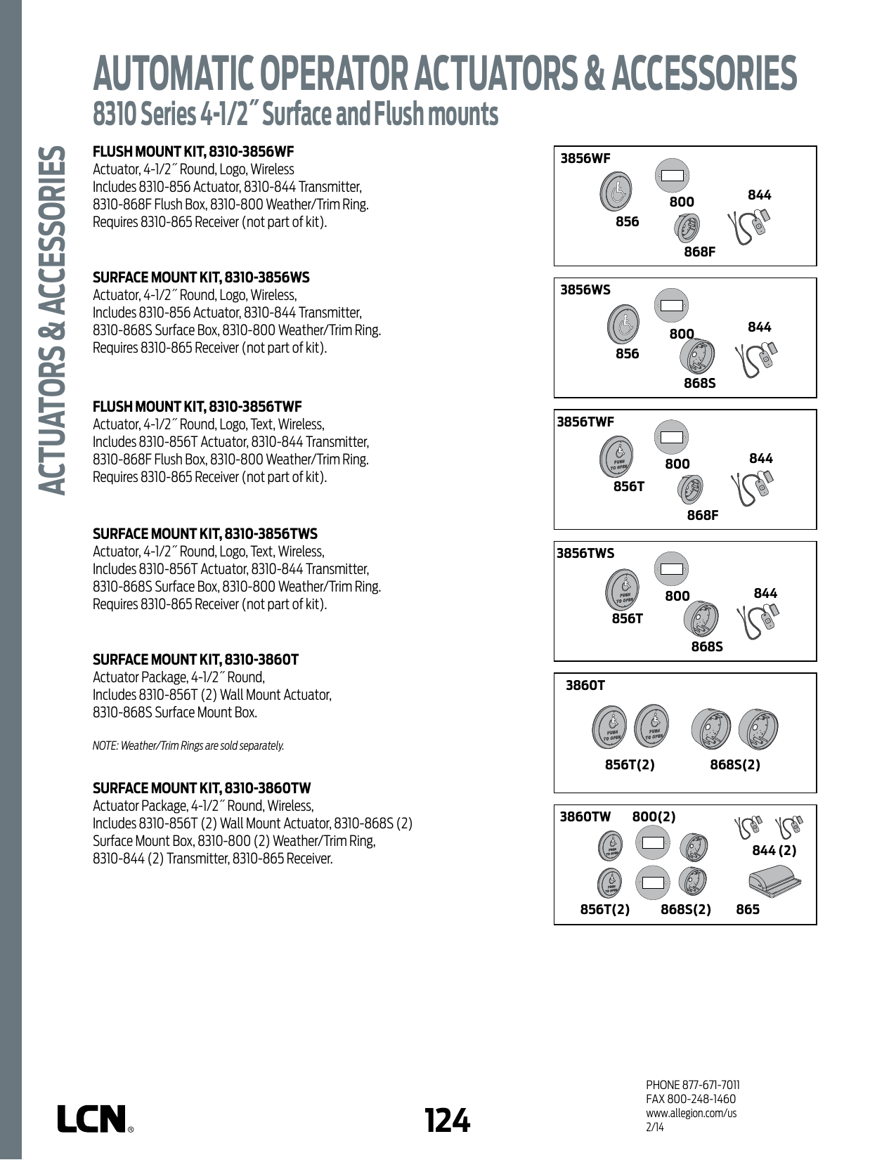 Page 2 of 9 - LCN  8310 Series Automatic Operator Actuators & Accessories Cut Sheet