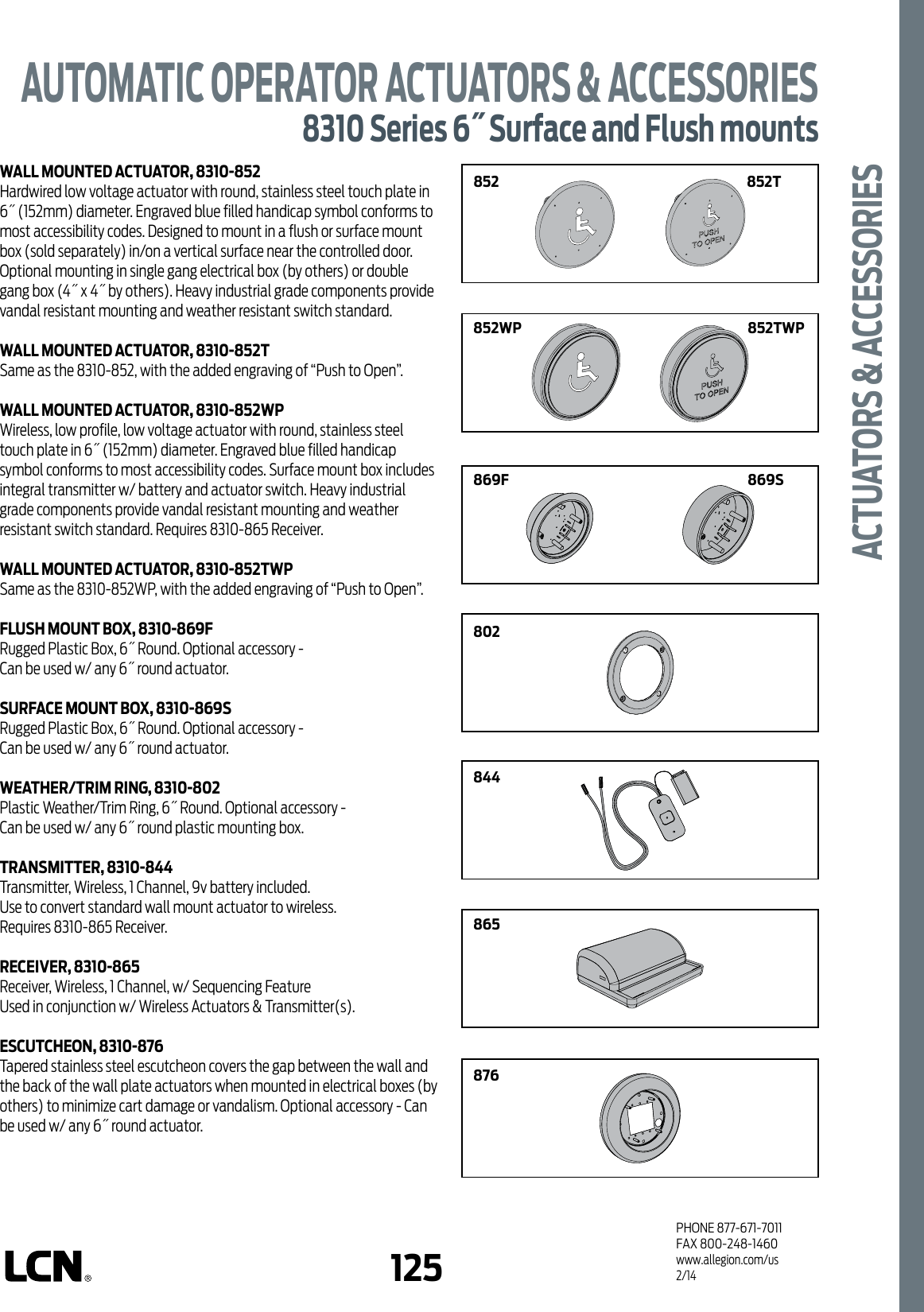 Page 3 of 9 - LCN  8310 Series Automatic Operator Actuators & Accessories Cut Sheet