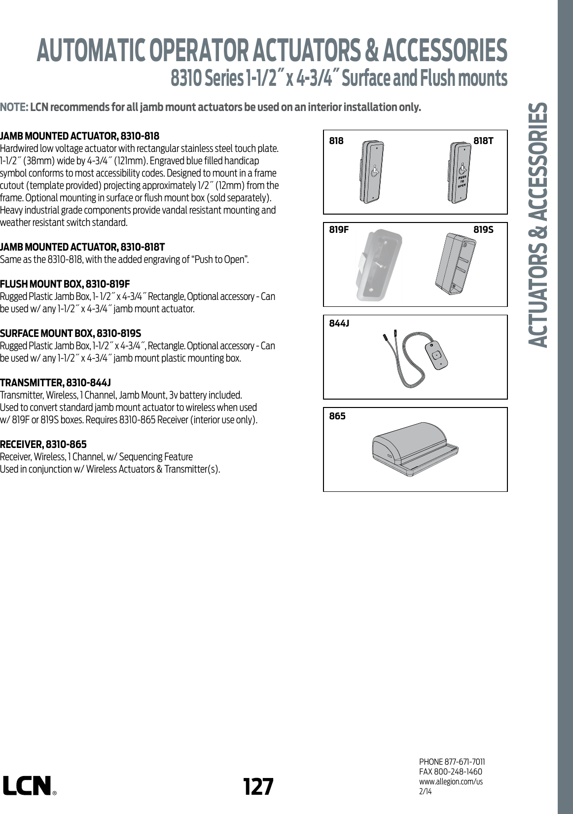 Page 5 of 9 - LCN  8310 Series Automatic Operator Actuators & Accessories Cut Sheet
